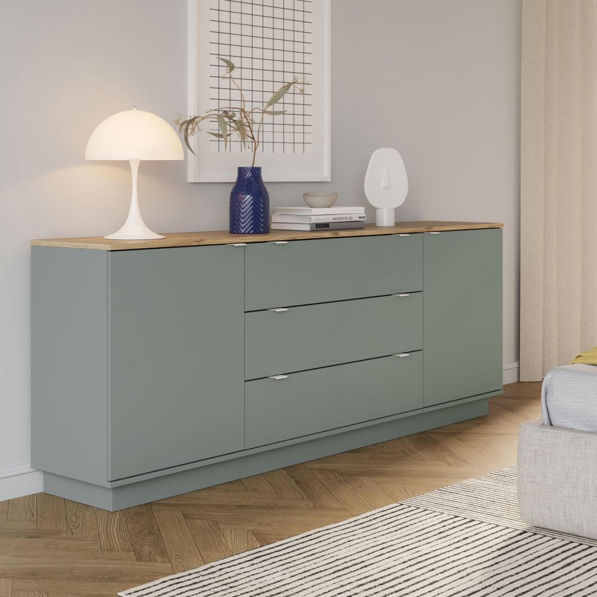 Ganymede Sideboard - 2 Door - 3 Drawer - Extra Large - Light Oak and Sage