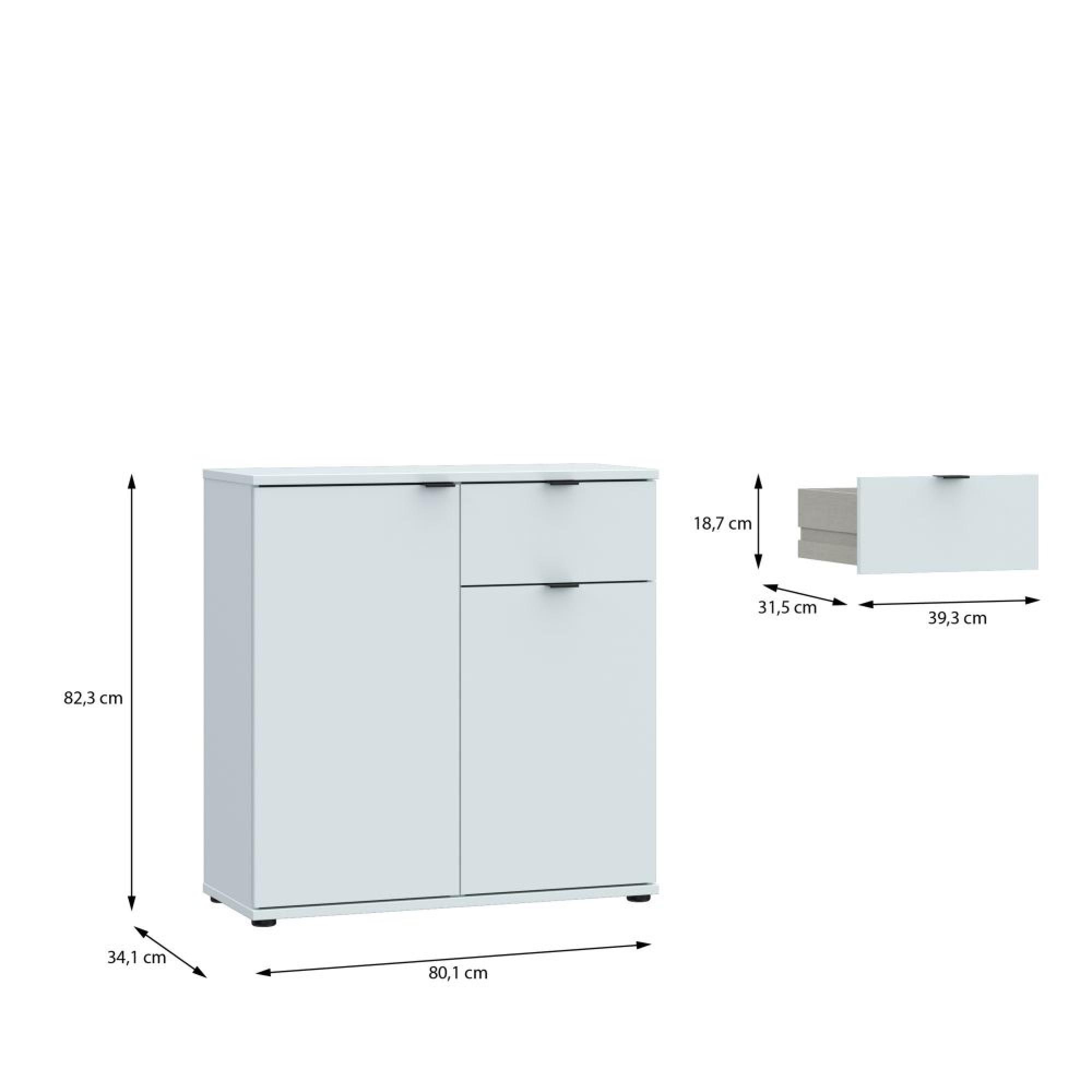 Ganymede Sideboard - 2 Door - 1 Drawer - Compact - Light Grey