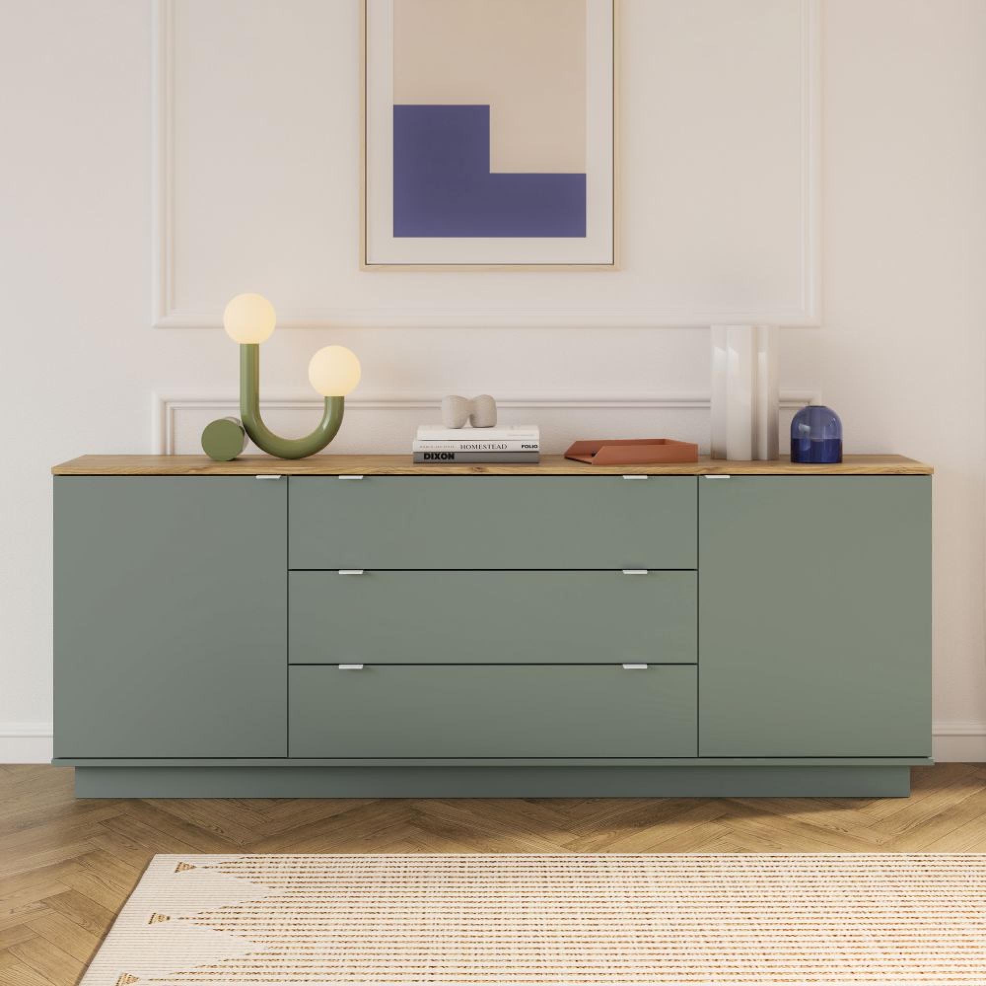 Ganymede Sideboard - 2 Door - 3 Drawer - Extra Large - Light Oak and Sage
