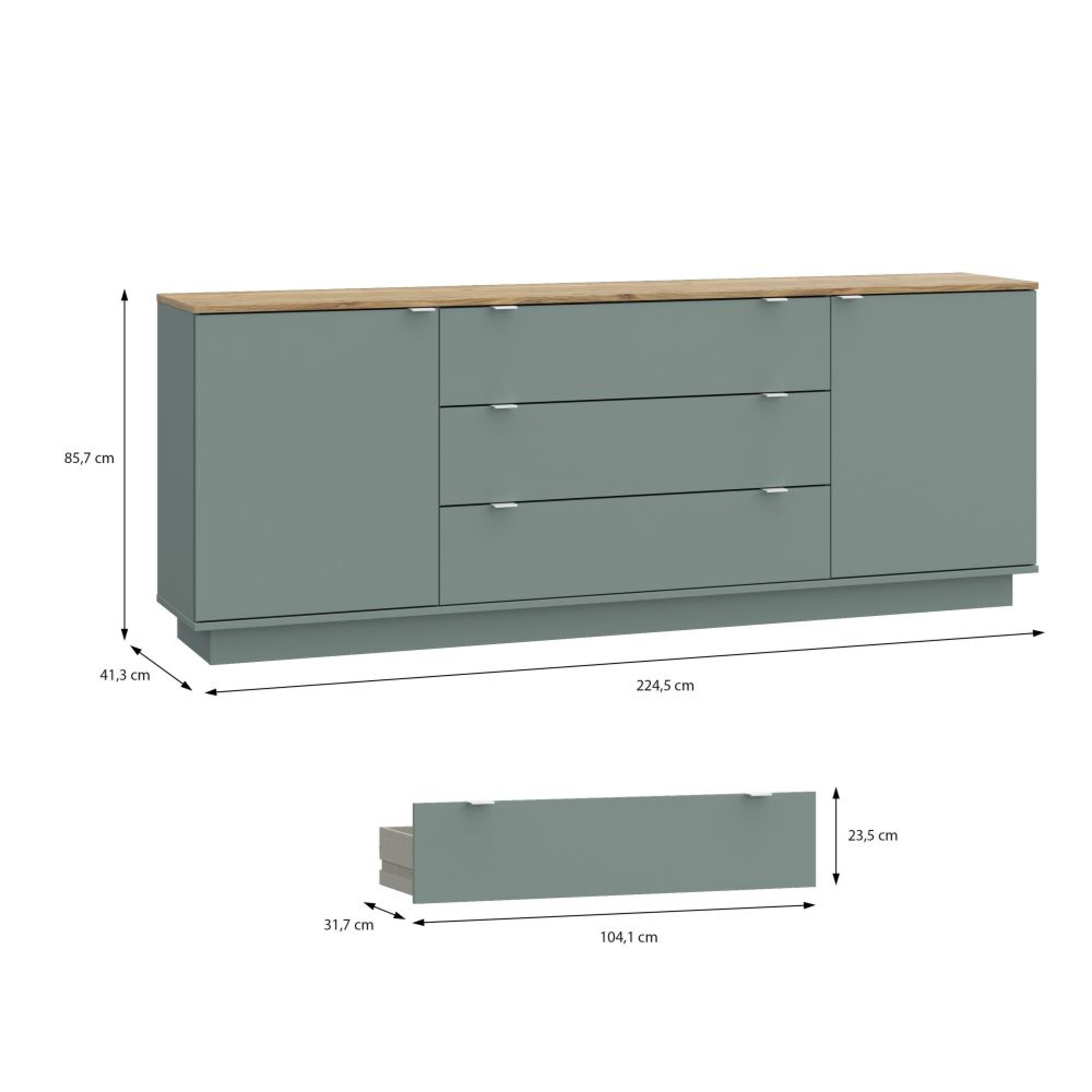 Ganymede Sideboard - 2 Door - 3 Drawer - Extra Large - Light Oak and Sage