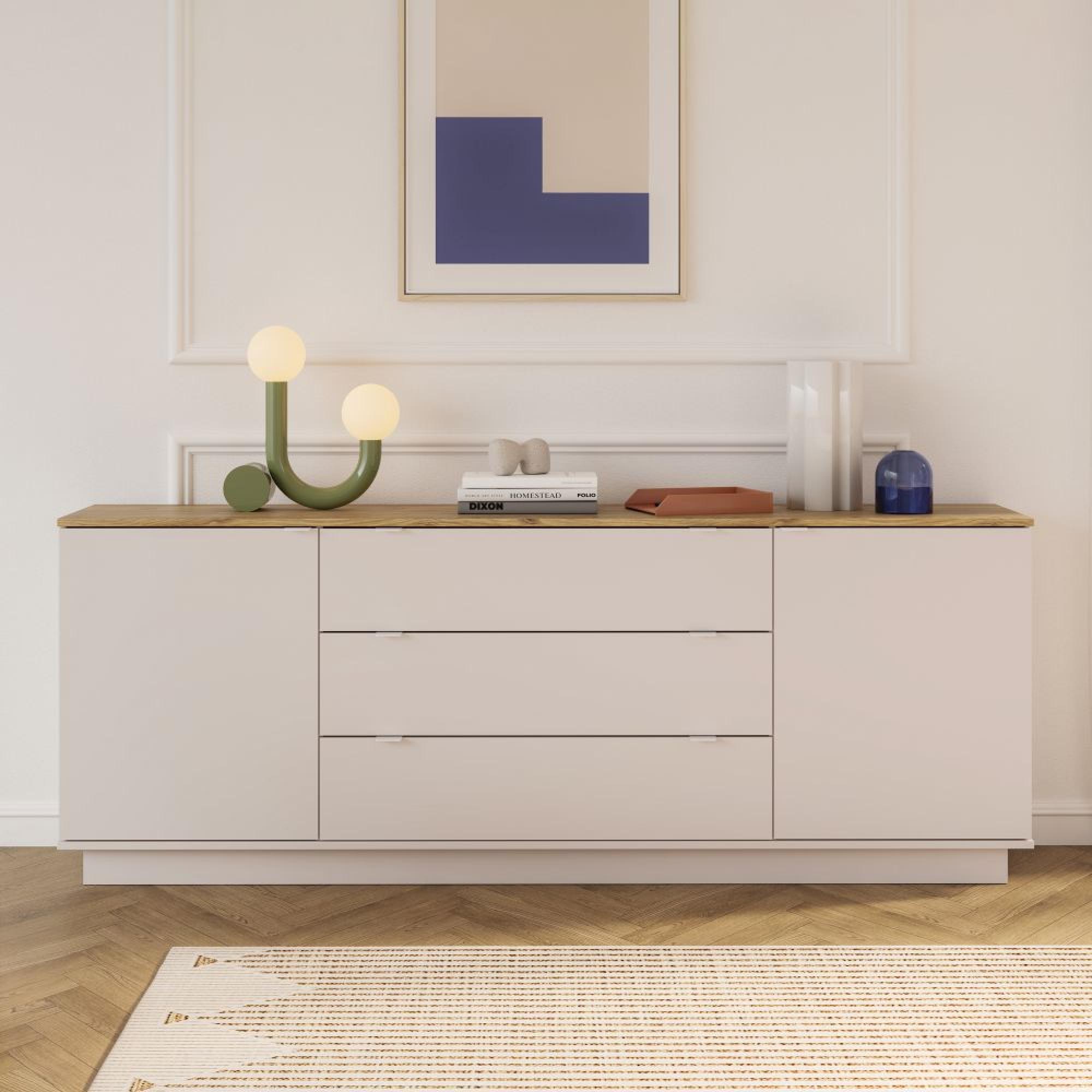 Ganymede Sideboard - 2 Door - 3 Drawer - Extra Large - Light Oak and Sand