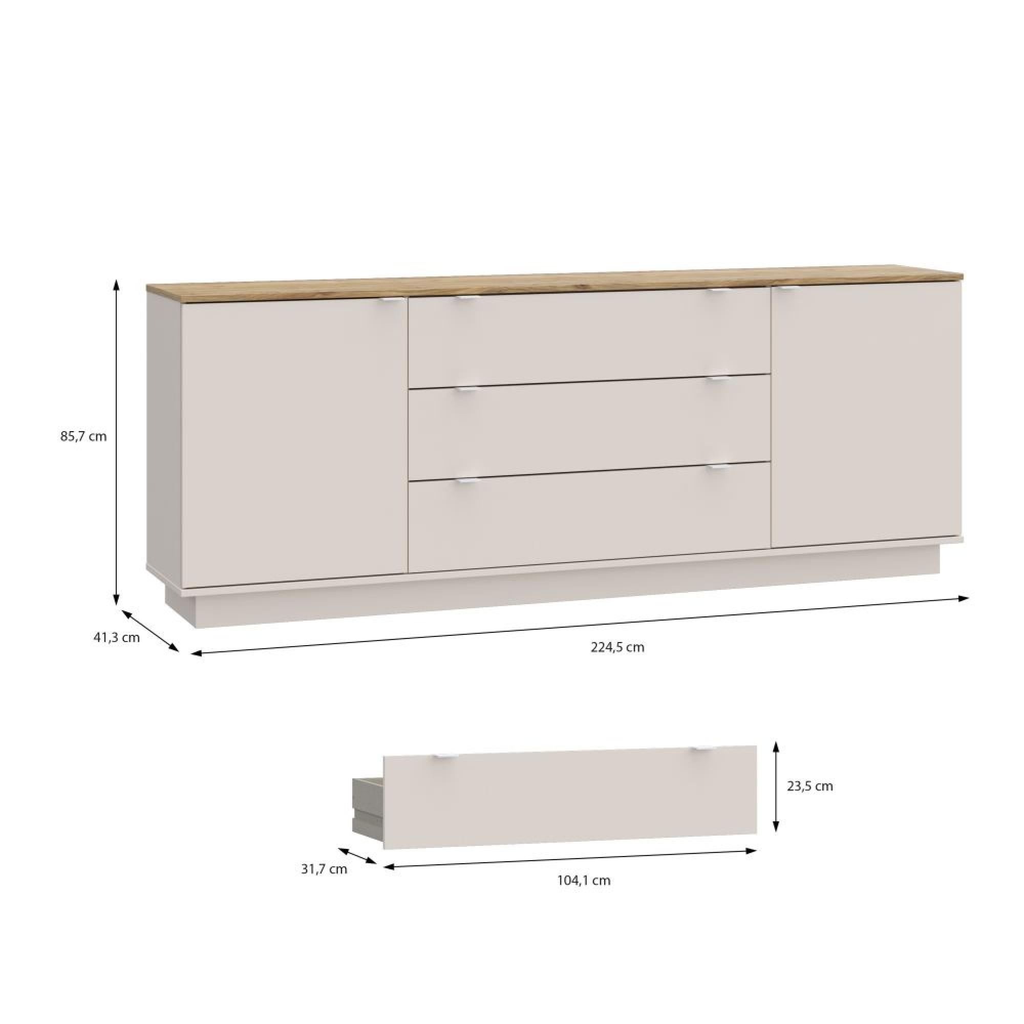 Ganymede Sideboard - 2 Door - 3 Drawer - Extra Large - Light Oak and Sand