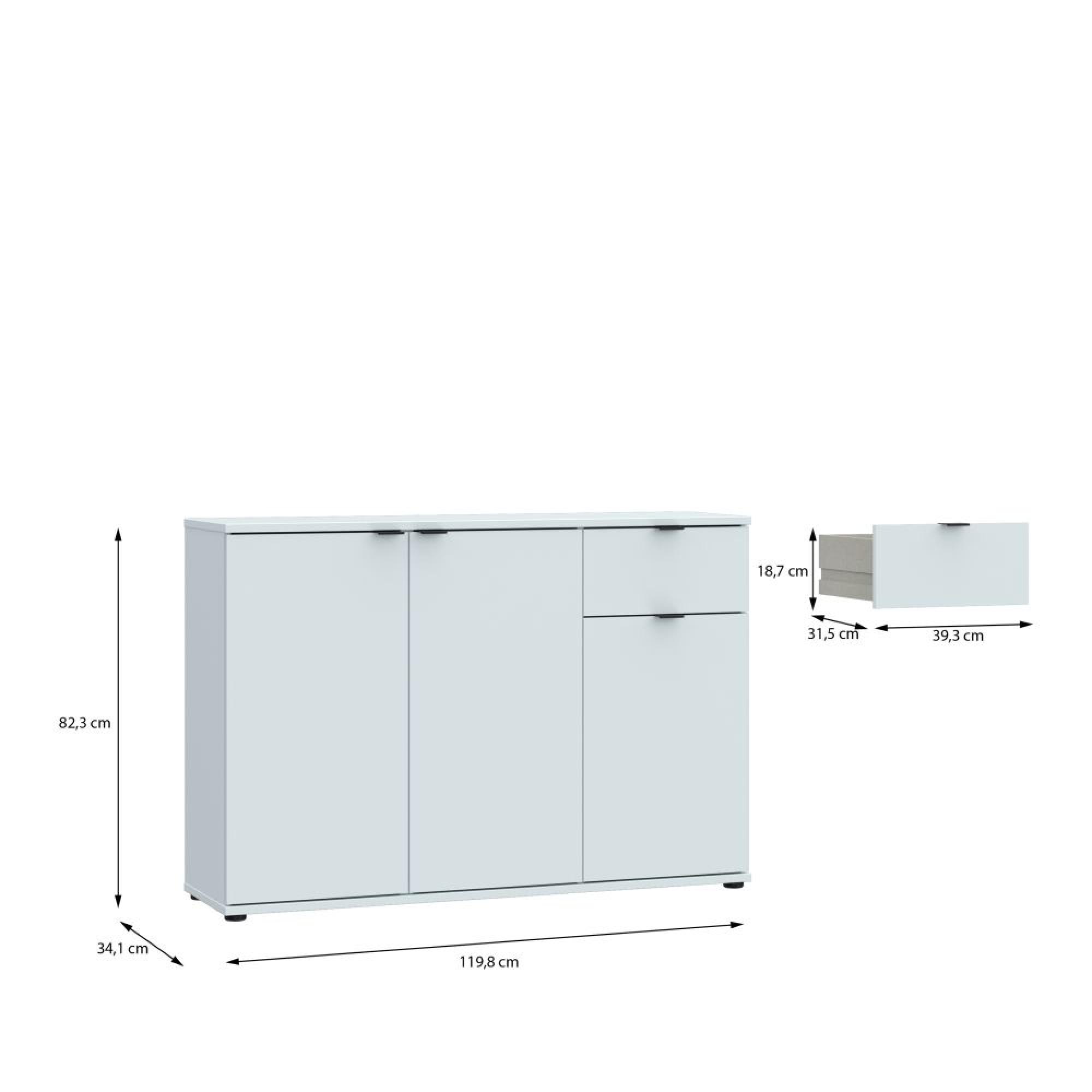 Ganymede Sideboard - 3 Door - 1 Drawer - Small - Light Grey