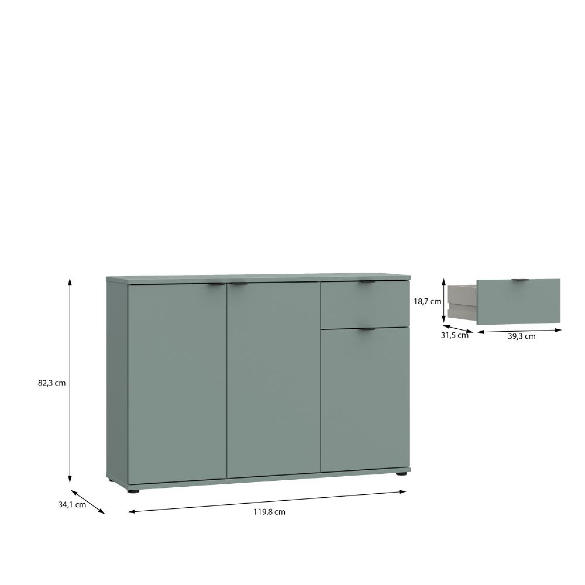 Ganymede Sideboard - 3 Door - 1 Drawer - Small - Sage Green