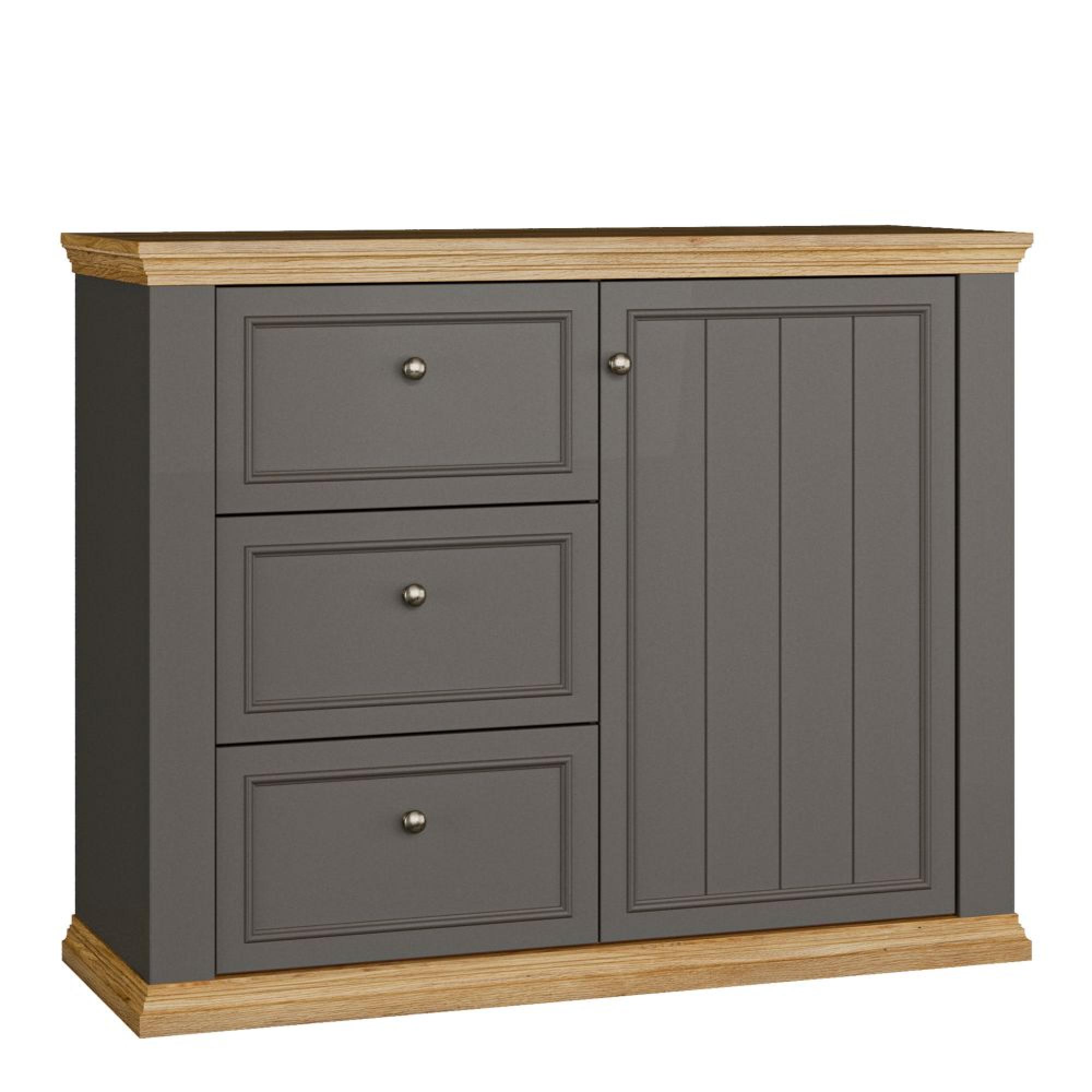 Pontypool Sideboard - 1 Door - 3 Drawer - Dark Grey and Light Oak