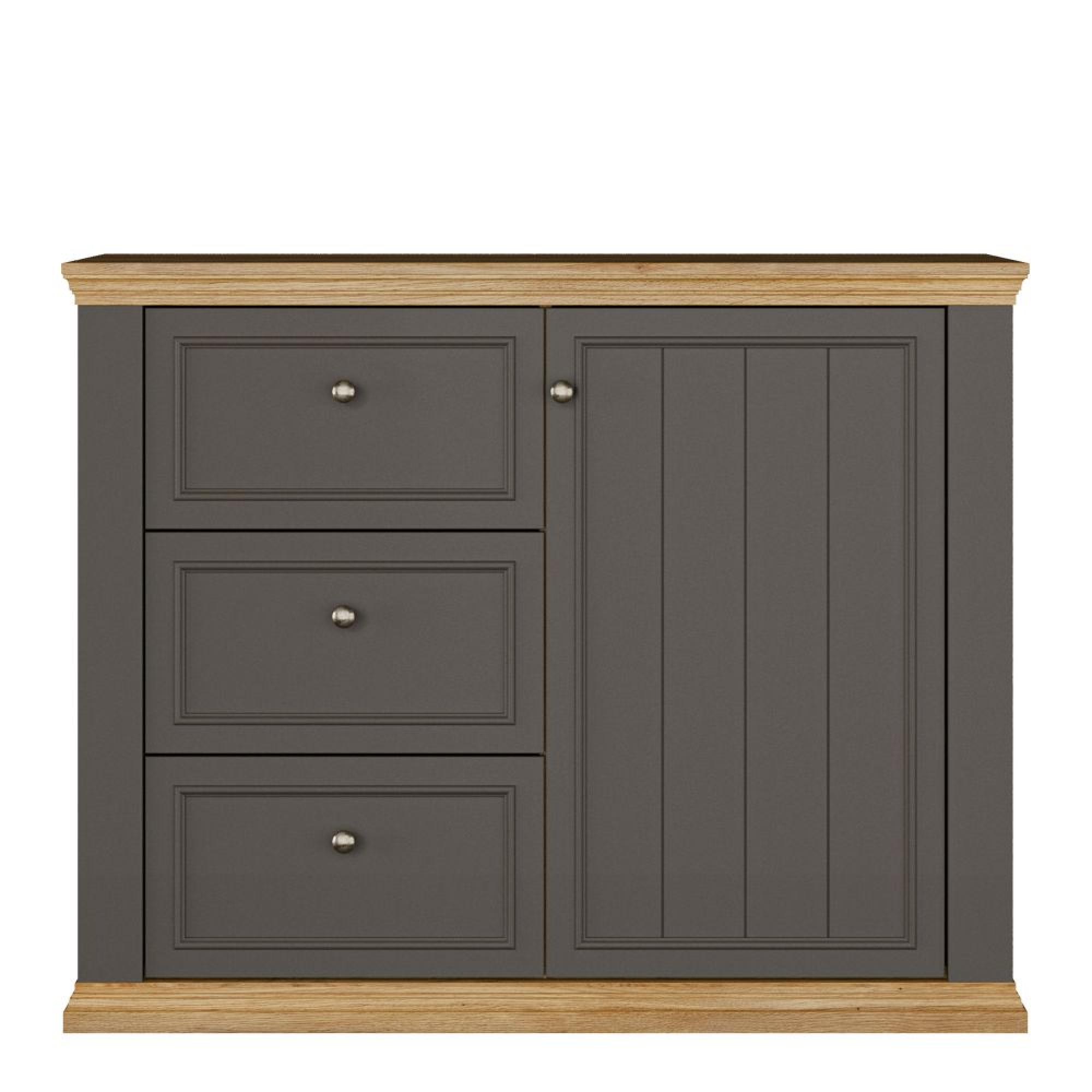 Pontypool Sideboard - 1 Door - 3 Drawer - Dark Grey and Light Oak