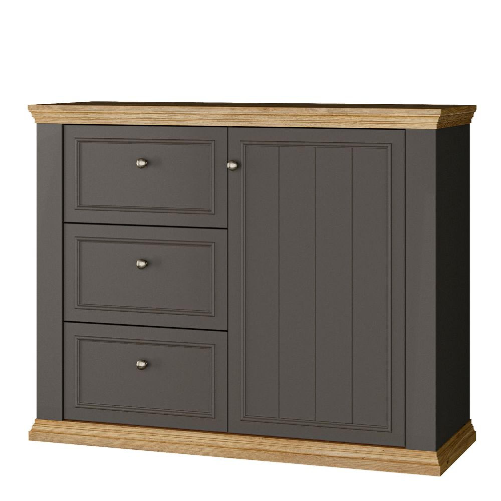 Pontypool Sideboard - 1 Door - 3 Drawer - Dark Grey and Light Oak
