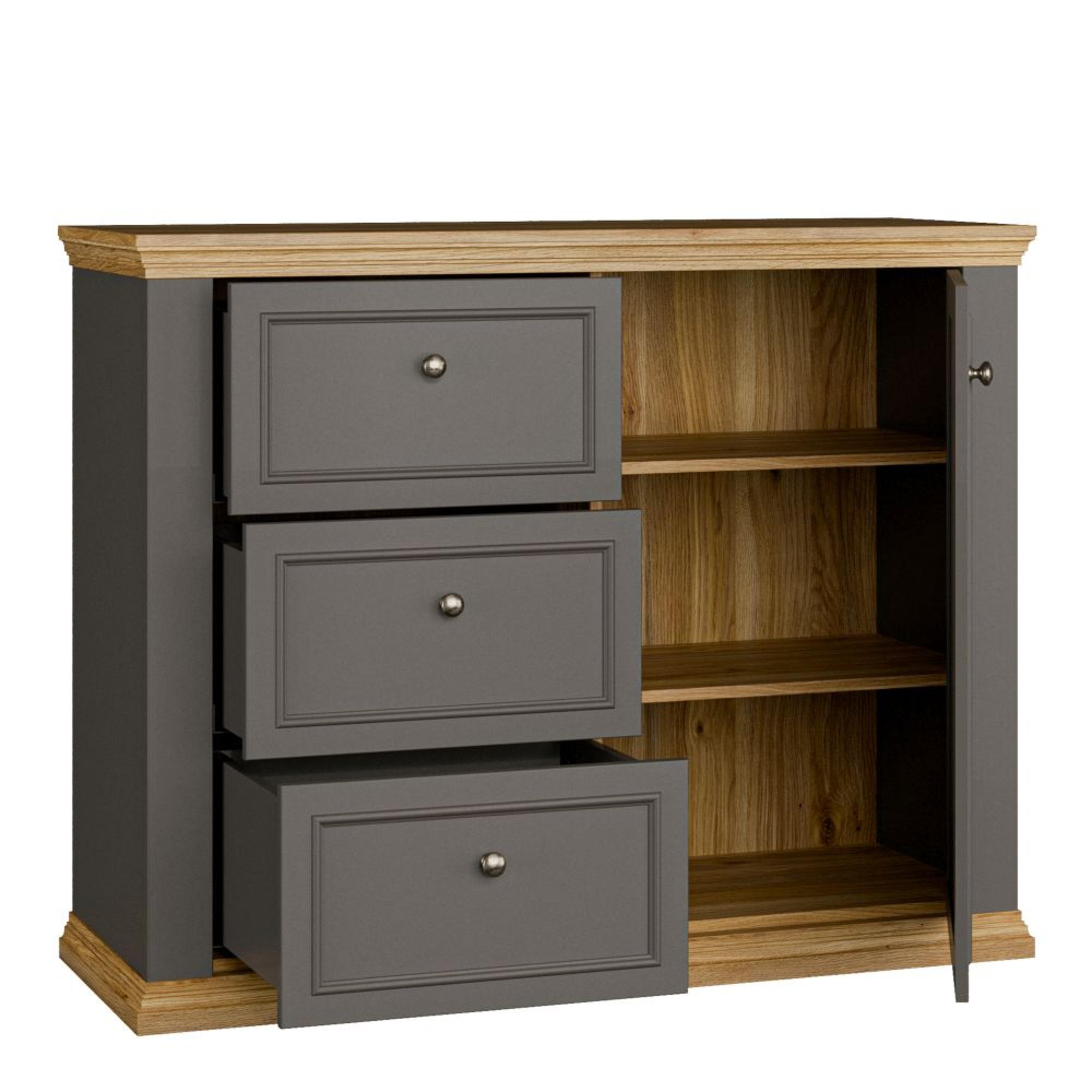 Pontypool Sideboard - 1 Door - 3 Drawer - Dark Grey and Light Oak