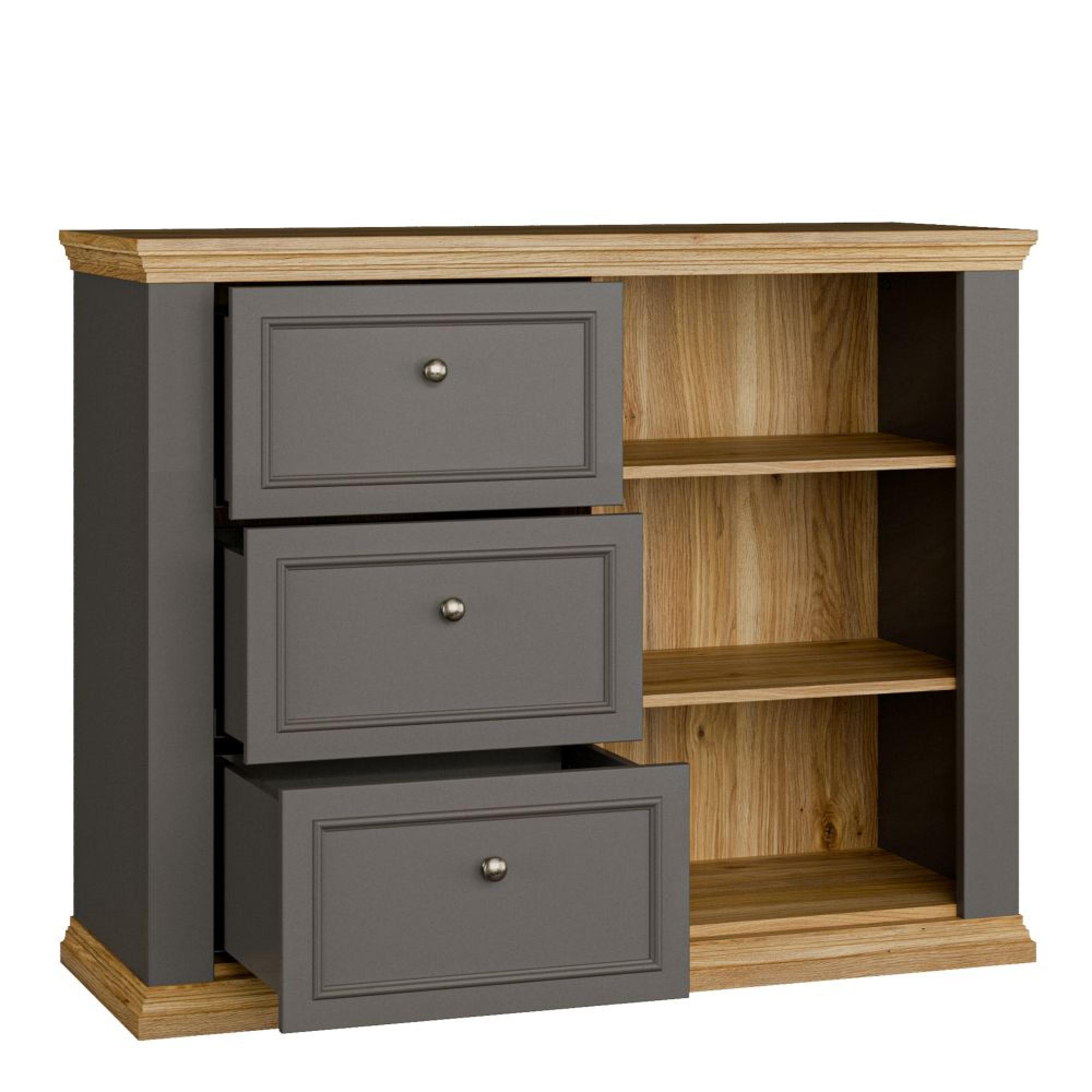 Pontypool Sideboard - 1 Door - 3 Drawer - Dark Grey and Light Oak