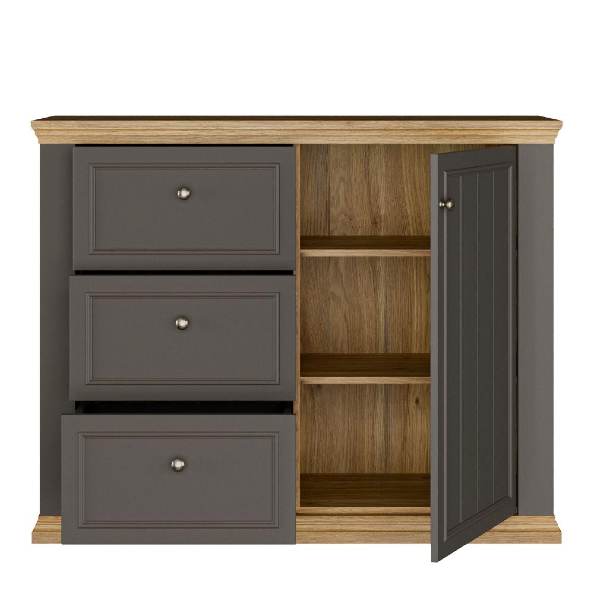 Pontypool Sideboard - 1 Door - 3 Drawer - Dark Grey and Light Oak