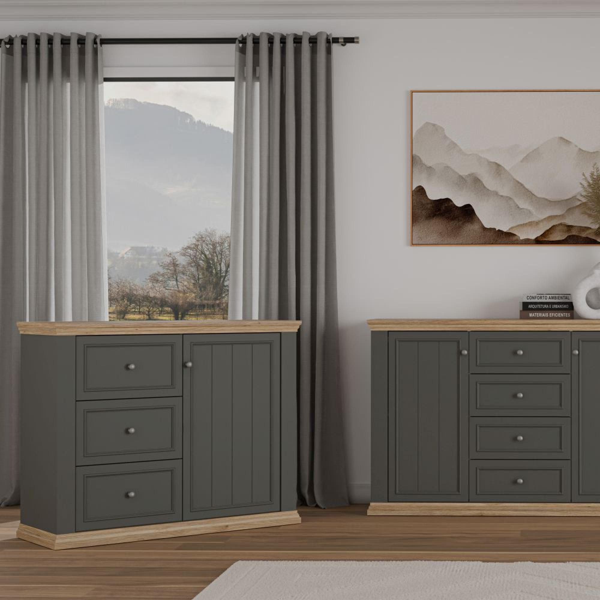 Pontypool Sideboard - 1 Door - 3 Drawer - Dark Grey and Light Oak