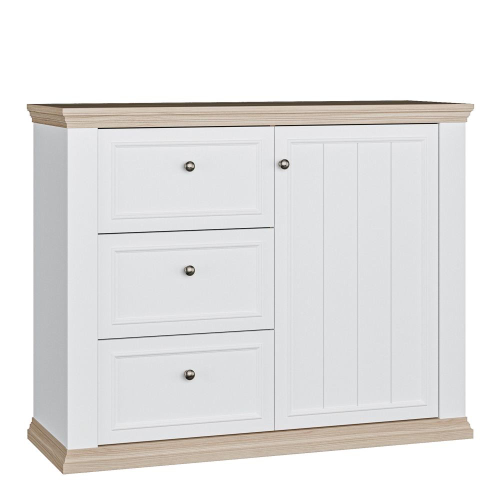 Pontypool Sideboard - 1 Door - 3 Drawer - White and Riva Oak