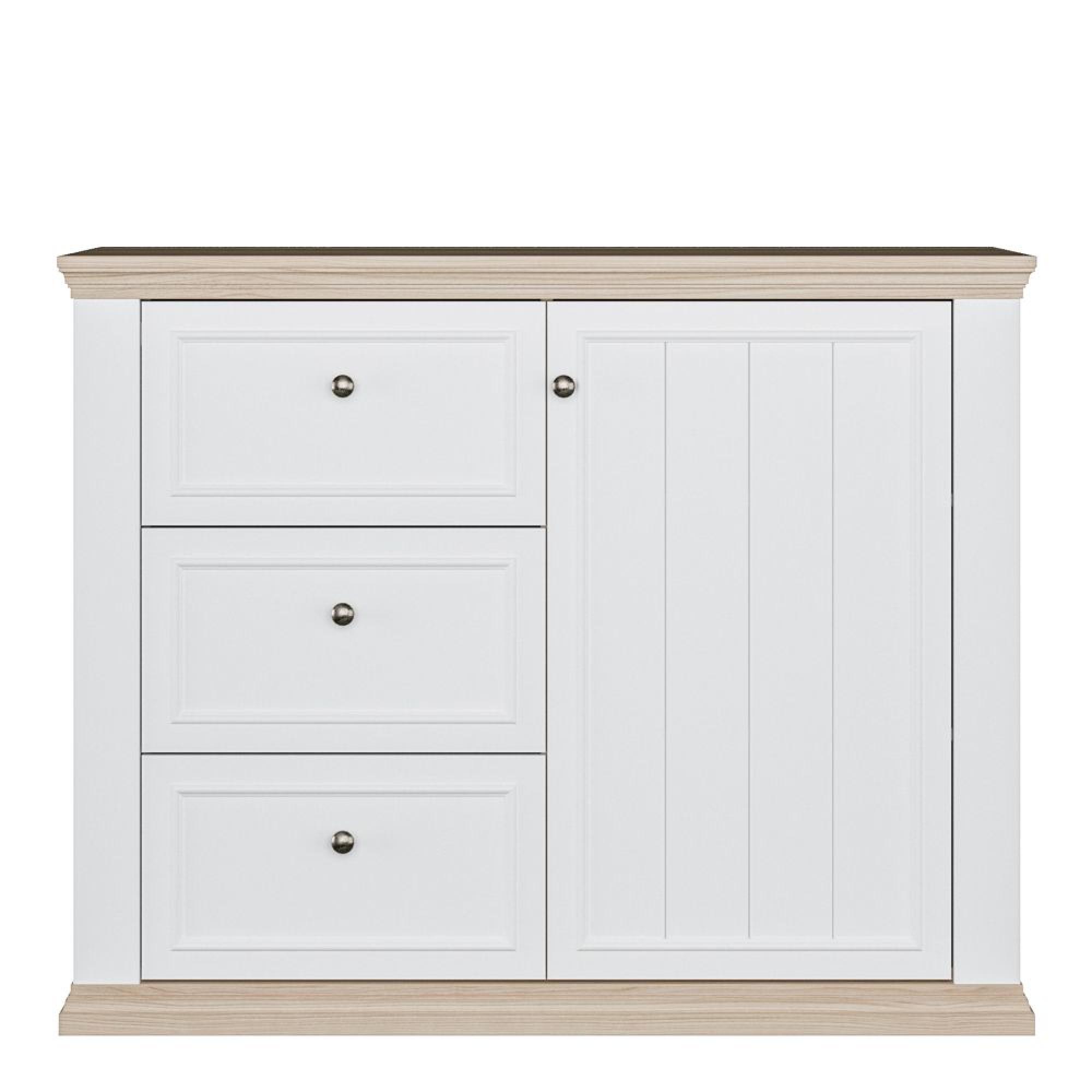 Pontypool Sideboard - 1 Door - 3 Drawer - White and Riva Oak