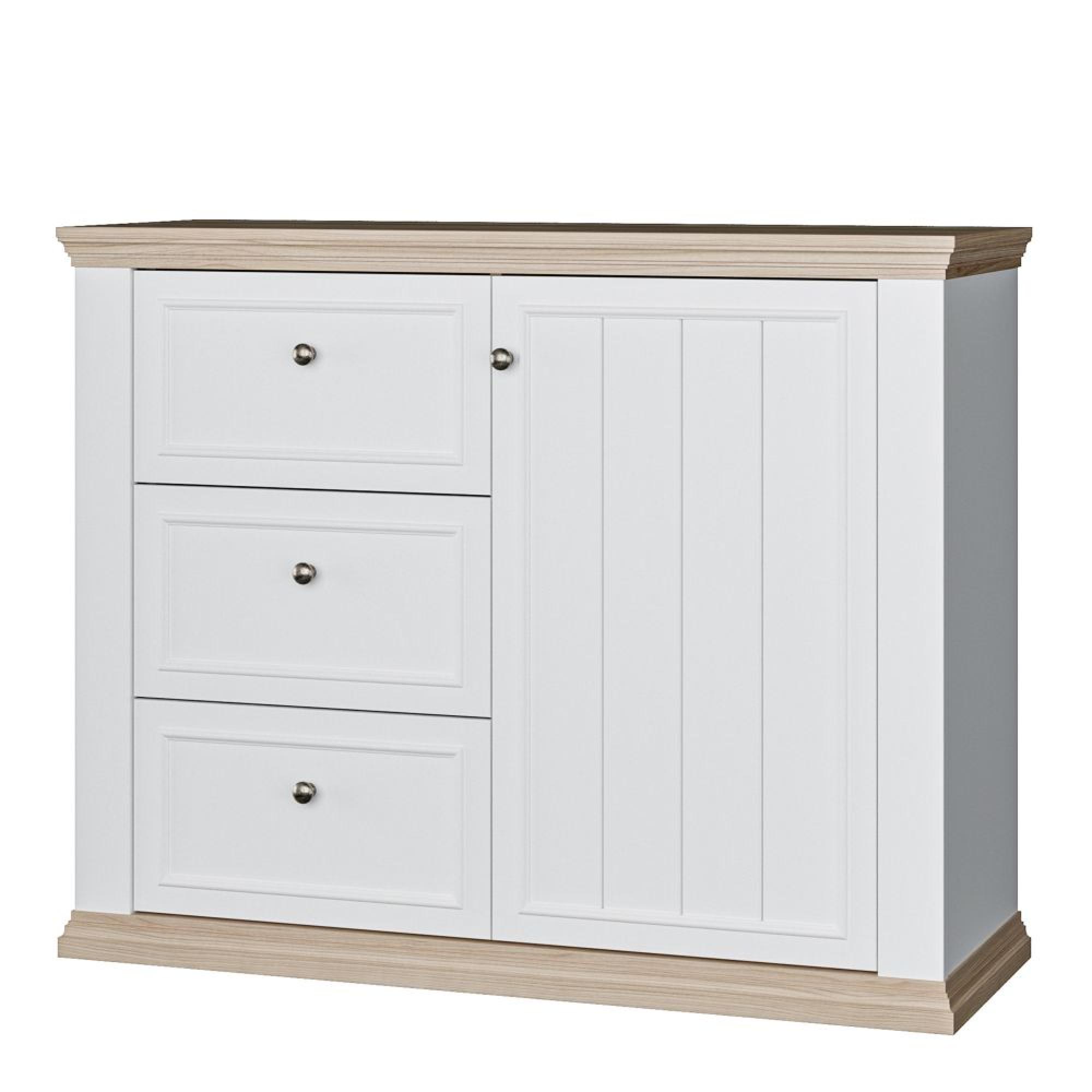 Pontypool Sideboard - 1 Door - 3 Drawer - White and Riva Oak