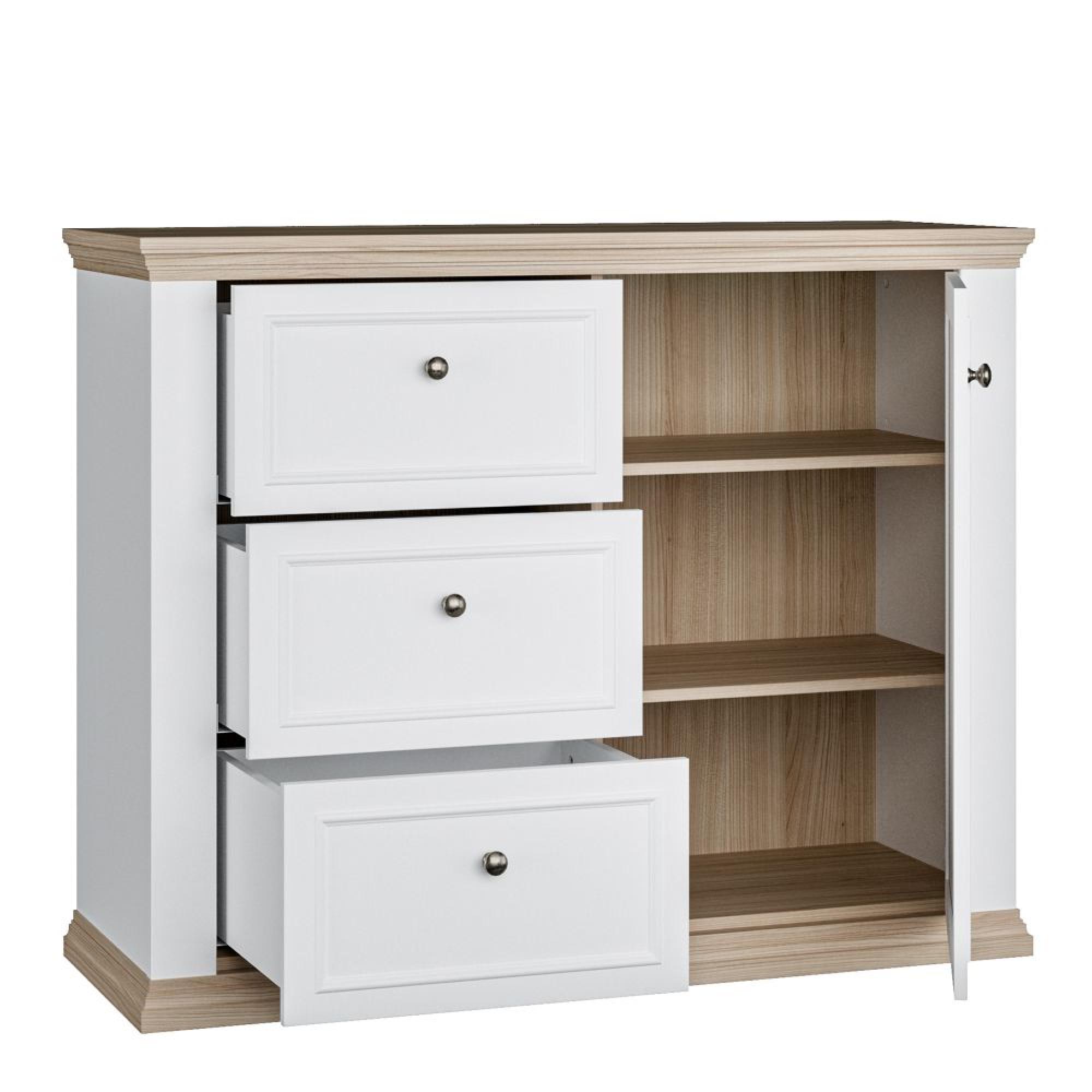 Pontypool Sideboard - 1 Door - 3 Drawer - White and Riva Oak
