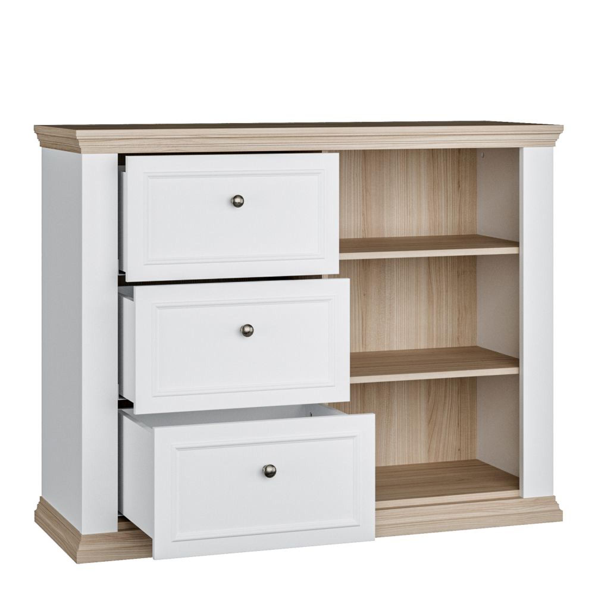 Pontypool Sideboard - 1 Door - 3 Drawer - White and Riva Oak