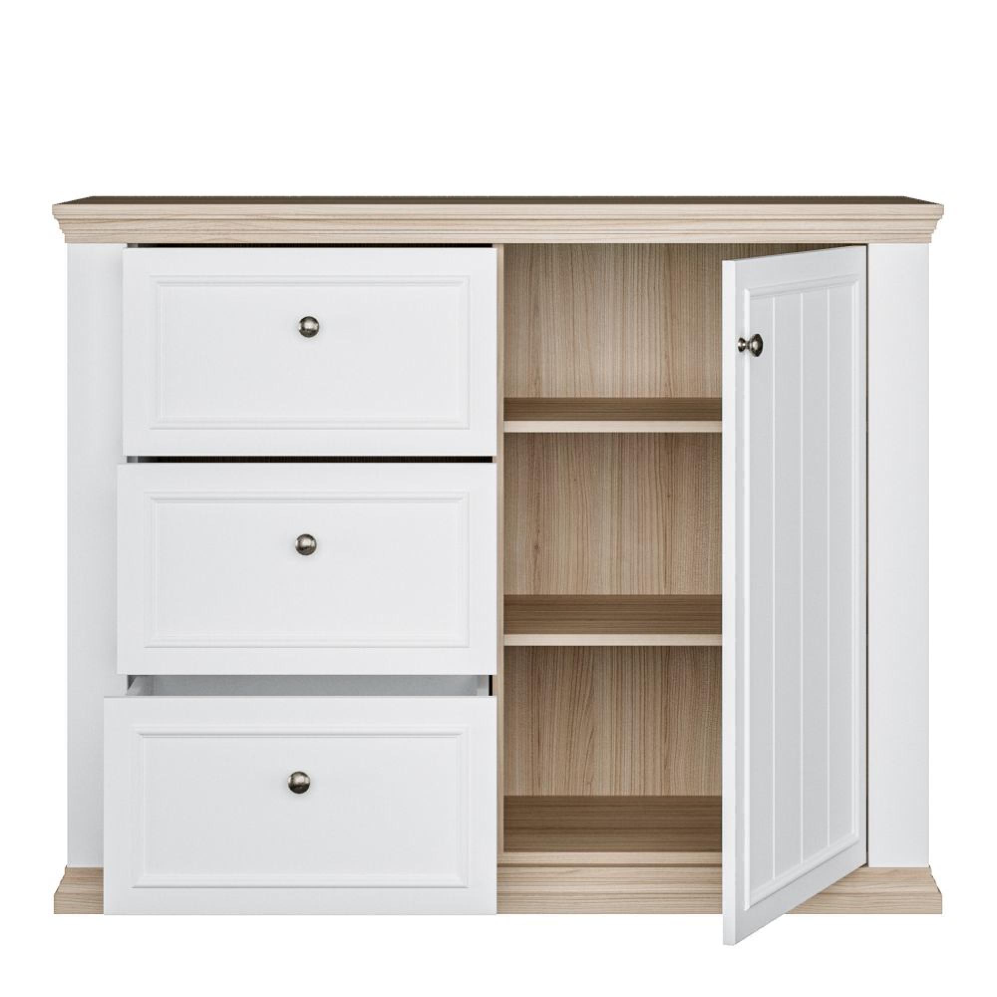 Pontypool Sideboard - 1 Door - 3 Drawer - White and Riva Oak