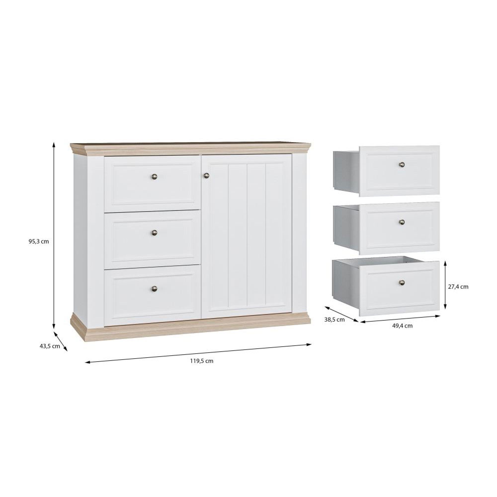 Pontypool Sideboard - 1 Door - 3 Drawer - White and Riva Oak