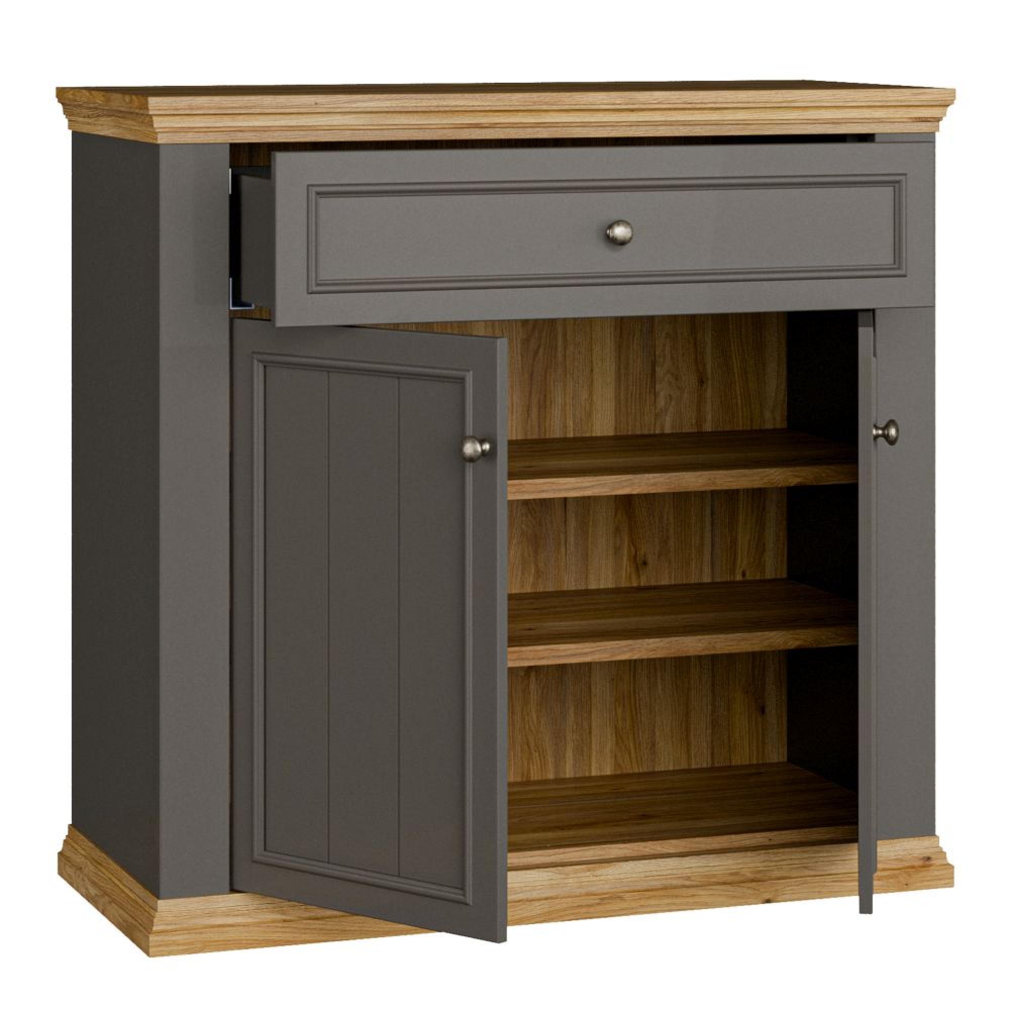 Pontypool Sideboard - 2 Door - 1 Drawer - Small - Dark Grey and Light Oak