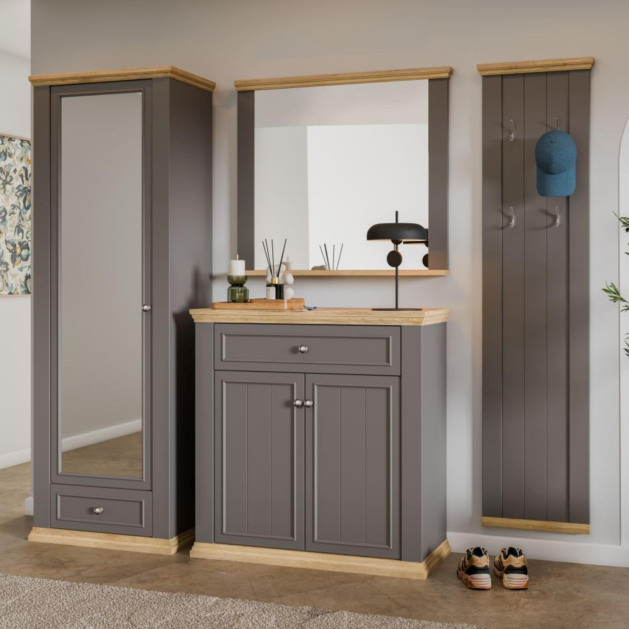 Pontypool Sideboard - 2 Door - 1 Drawer - Small - Dark Grey and Light Oak