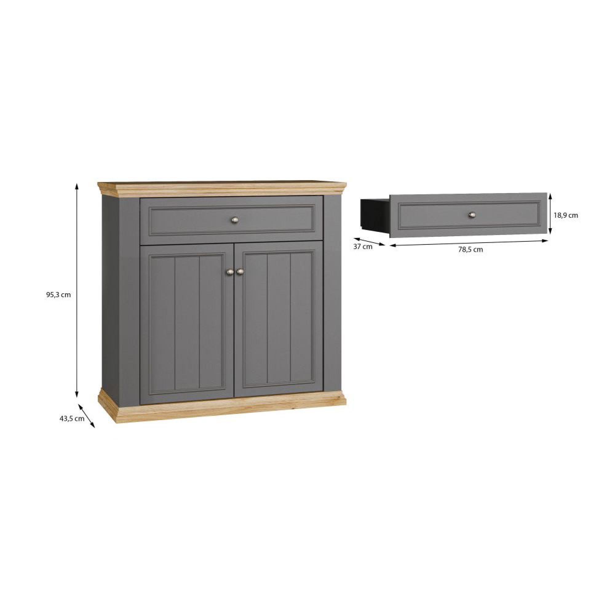 Pontypool Sideboard - 2 Door - 1 Drawer - Small - Dark Grey and Light Oak