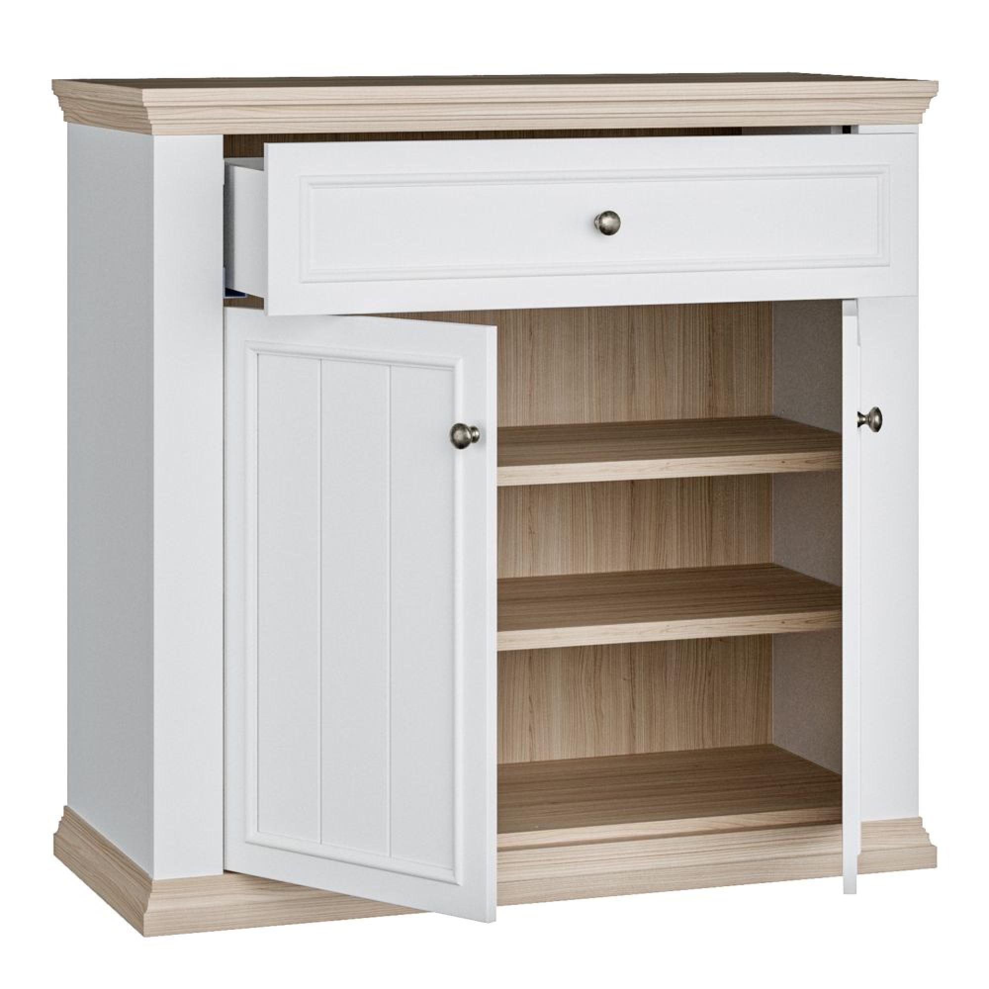 Pontypool Sideboard - 2 Door - 1 Drawer - Small - White and Riva Oak