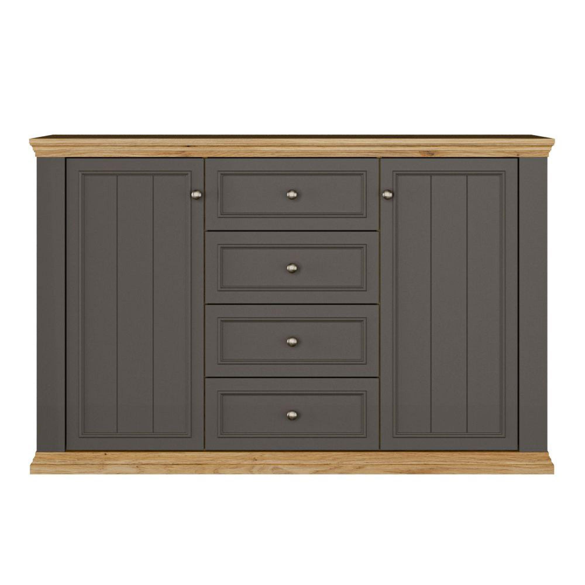 Pontypool Sideboard - 2 Door - 4 Drawer - Medium - Dark Grey and Light Oak