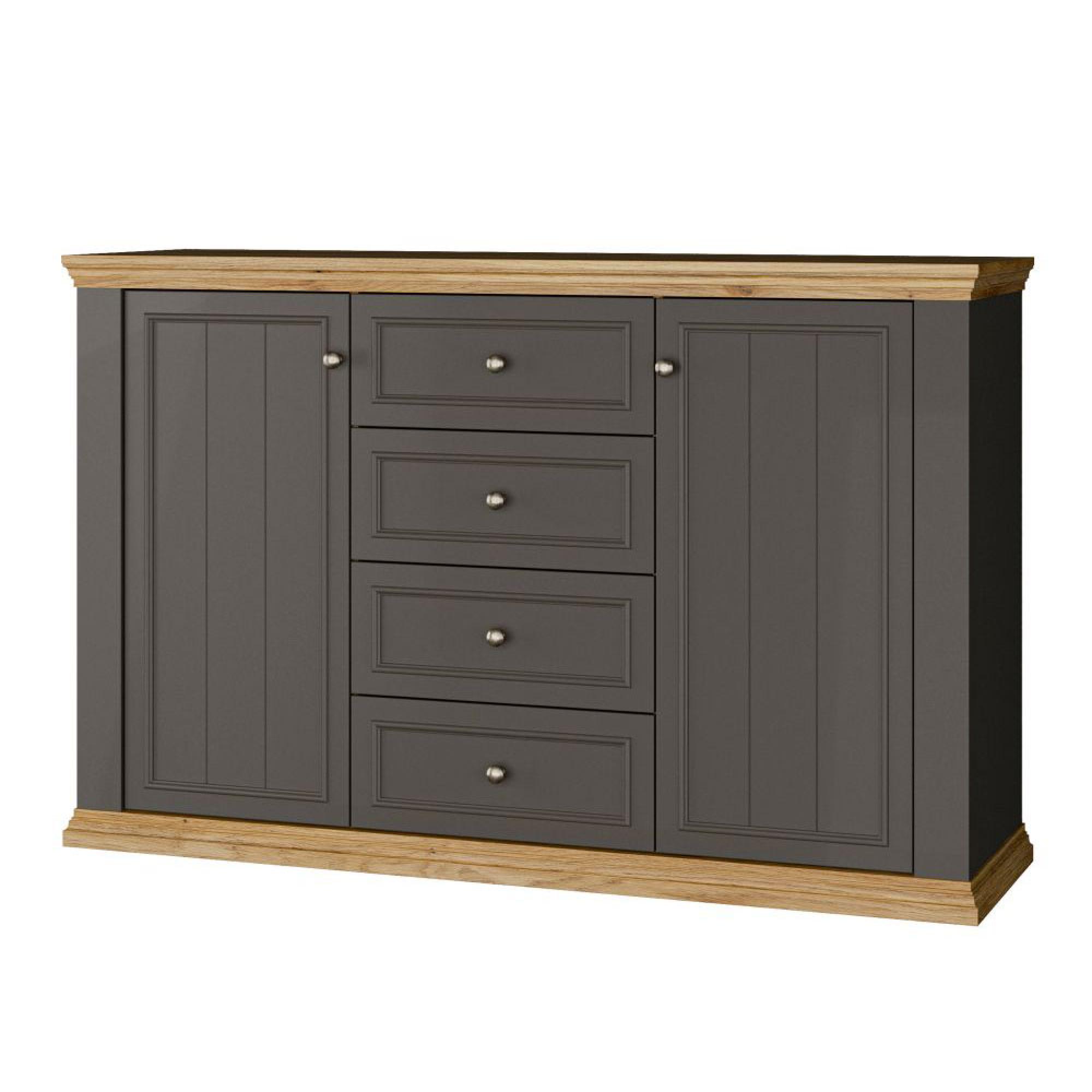 Pontypool Sideboard - 2 Door - 4 Drawer - Medium - Dark Grey and Light Oak