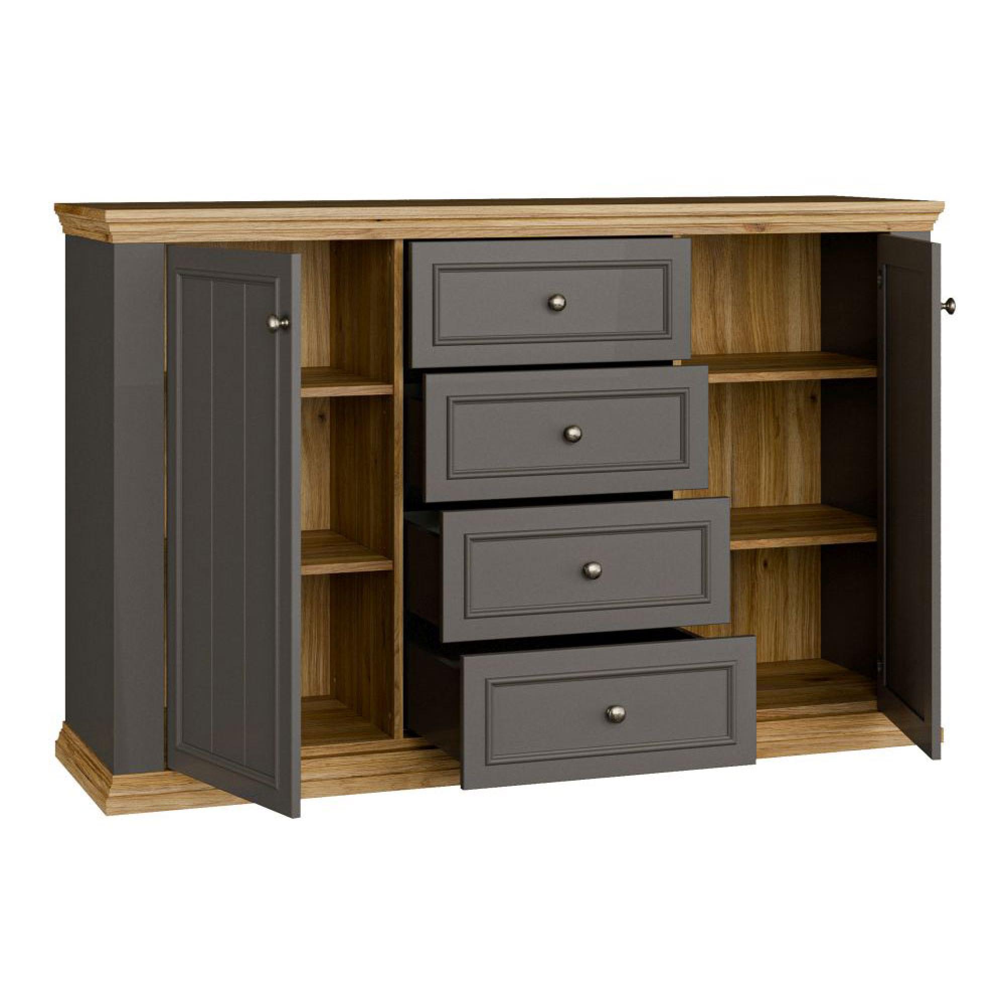 Pontypool Sideboard - 2 Door - 4 Drawer - Medium - Dark Grey and Light Oak