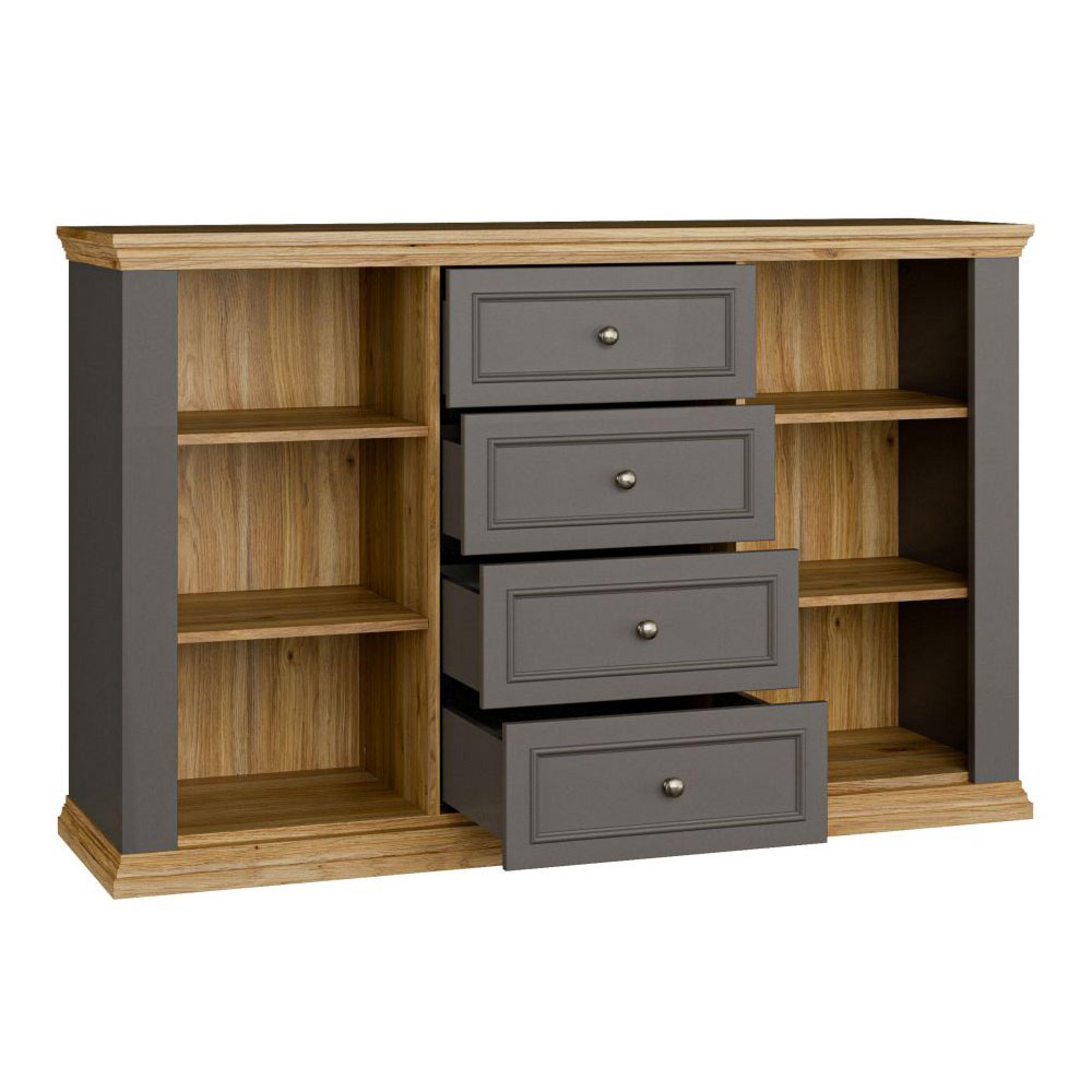Pontypool Sideboard - 2 Door - 4 Drawer - Medium - Dark Grey and Light Oak