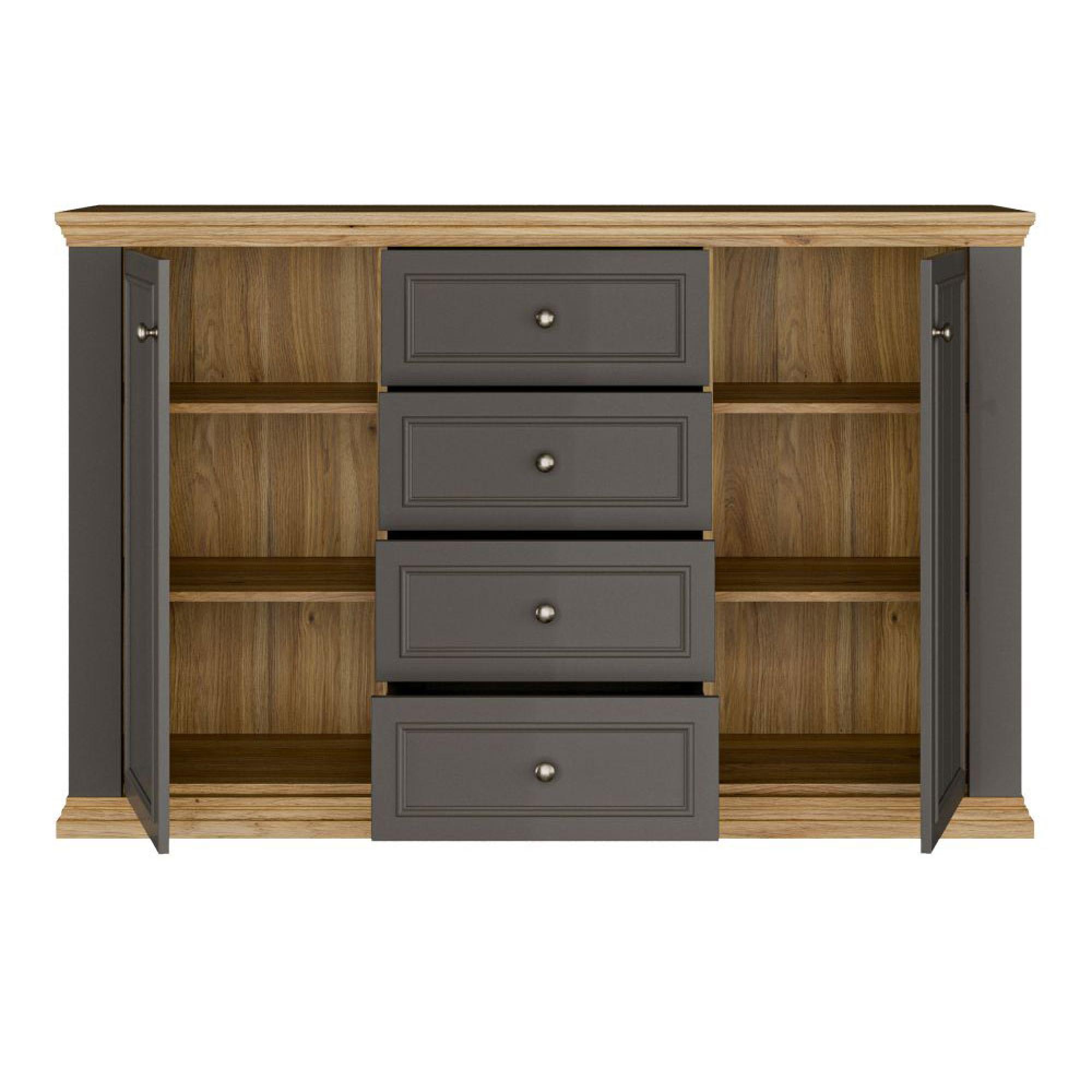 Pontypool Sideboard - 2 Door - 4 Drawer - Medium - Dark Grey and Light Oak