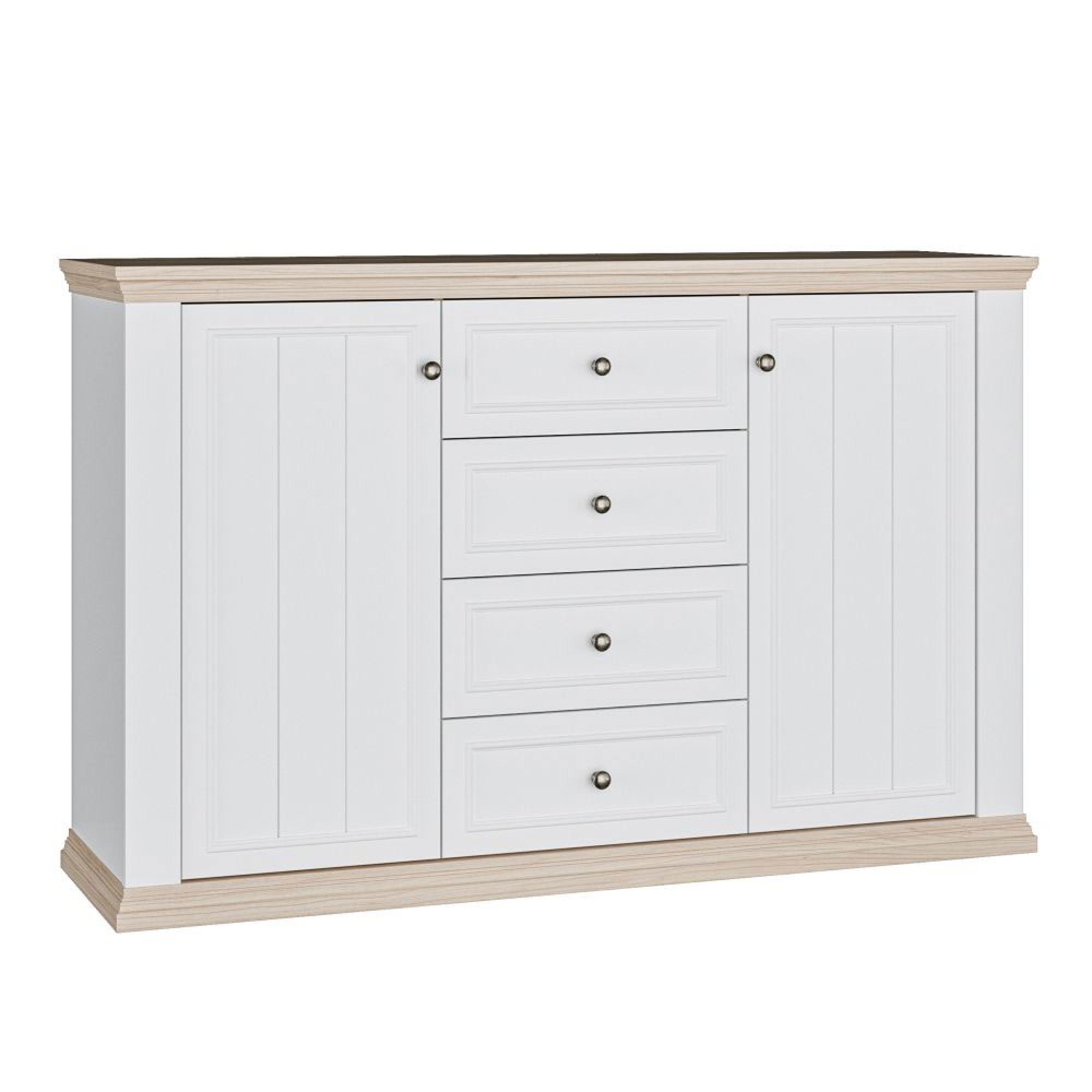 Pontypool Sideboard - 2 Door - 4 Drawer - Medium - White and Riva Oak
