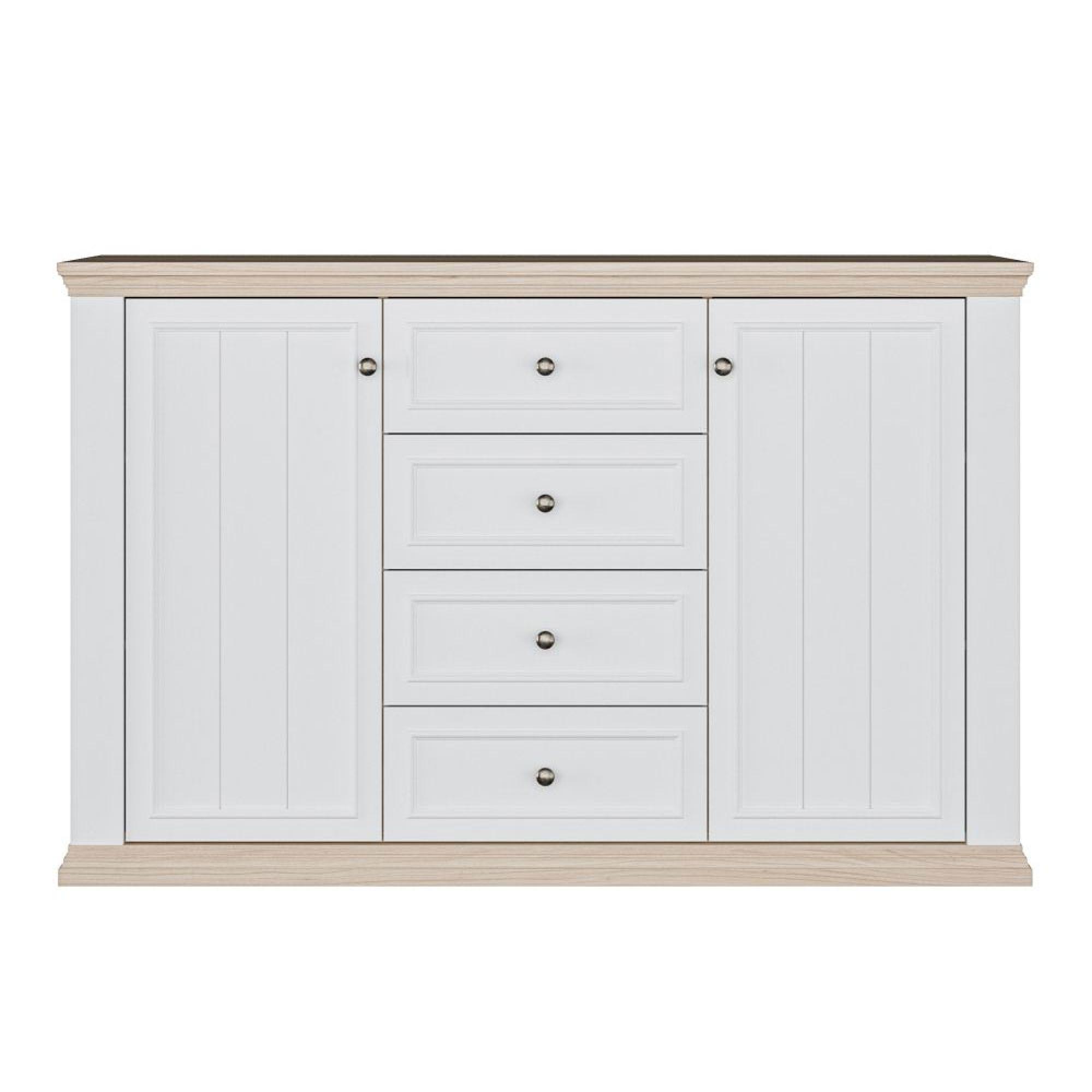 Pontypool Sideboard - 2 Door - 4 Drawer - Medium - White and Riva Oak