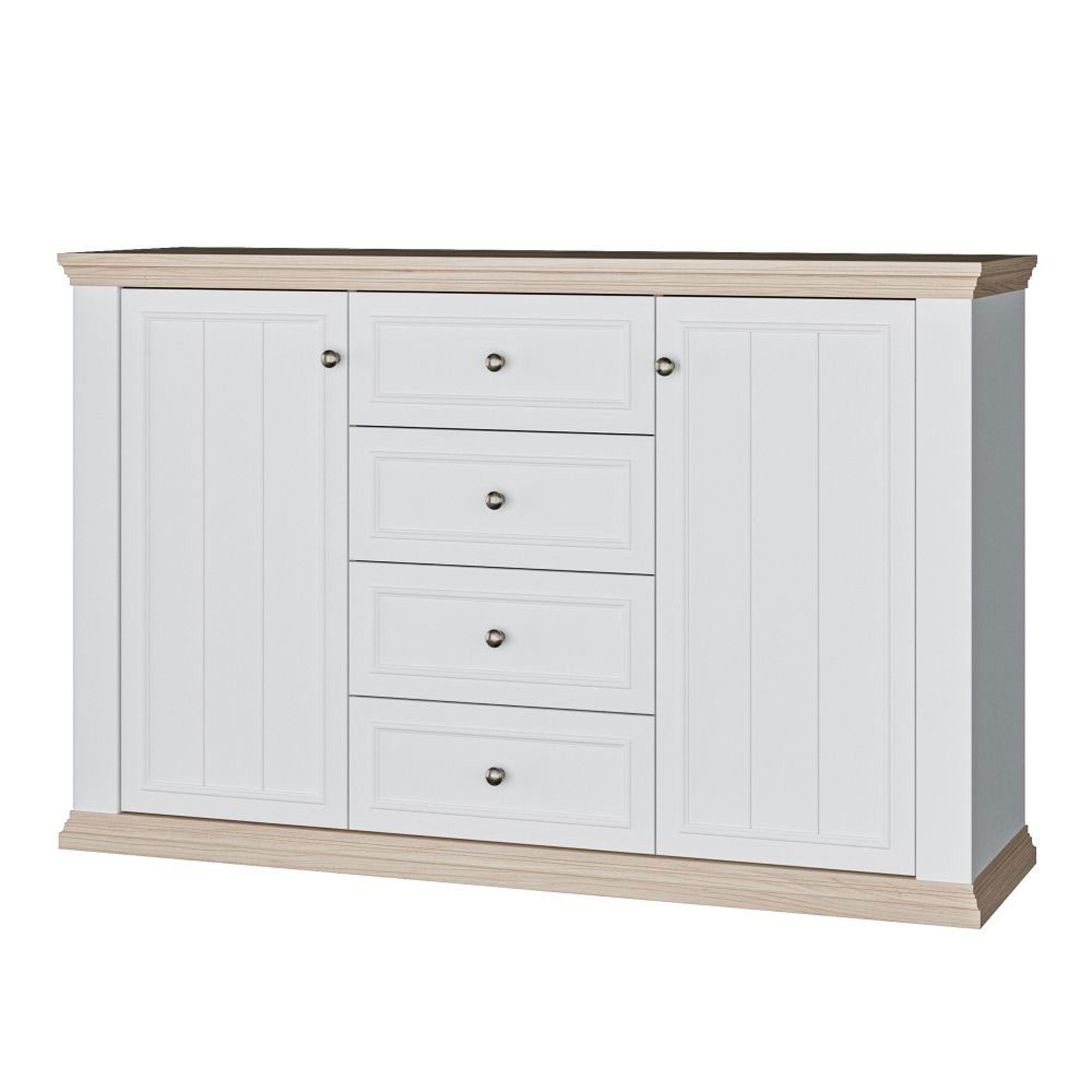 Pontypool Sideboard - 2 Door - 4 Drawer - Medium - White and Riva Oak