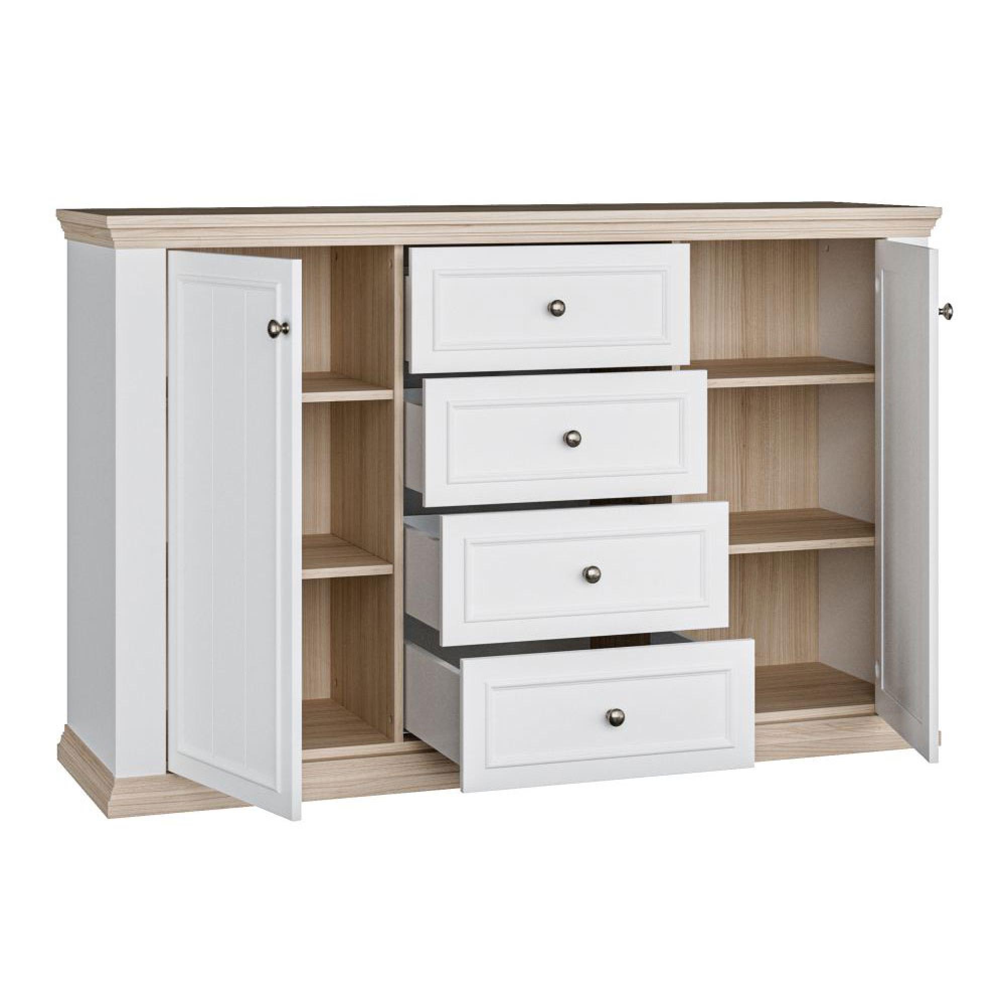 Pontypool Sideboard - 2 Door - 4 Drawer - Medium - White and Riva Oak