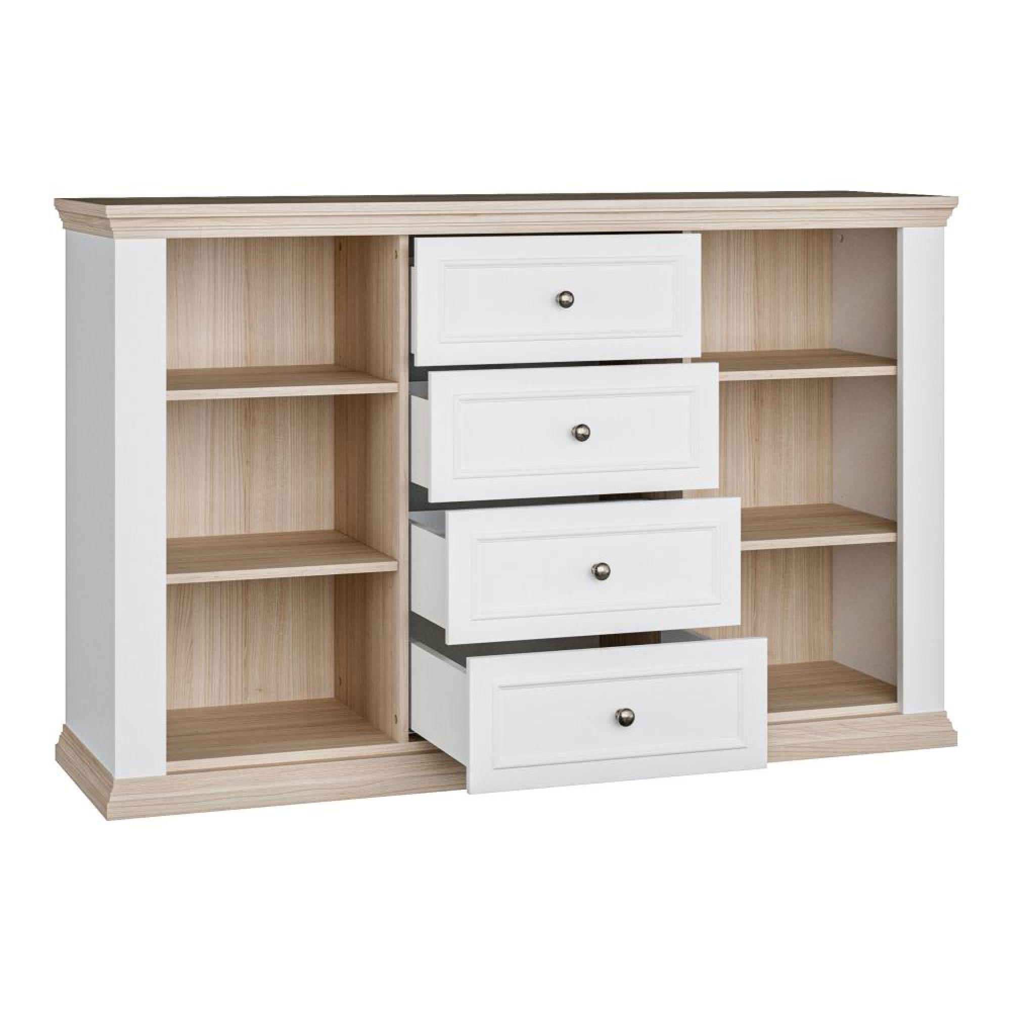 Pontypool Sideboard - 2 Door - 4 Drawer - Medium - White and Riva Oak