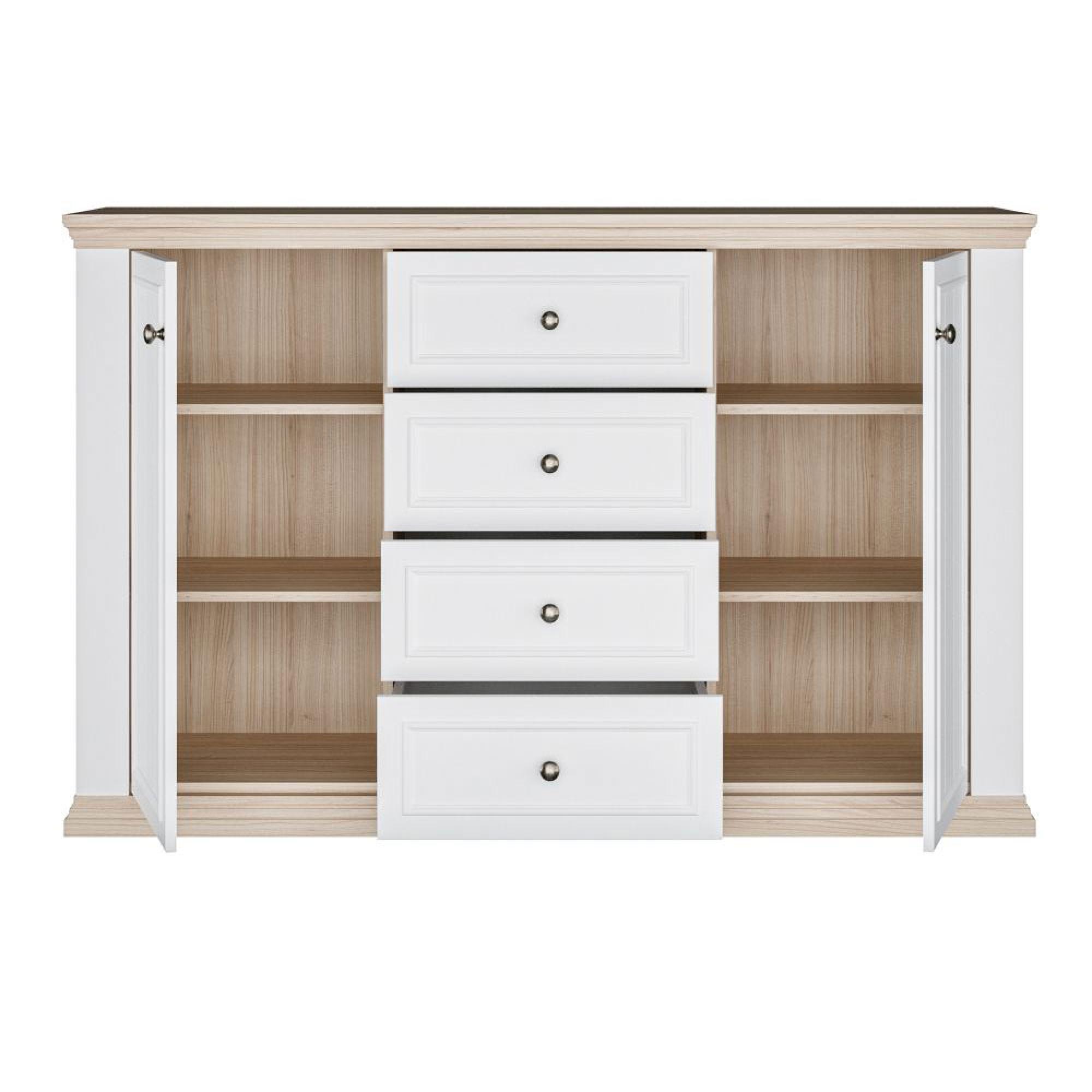Pontypool Sideboard - 2 Door - 4 Drawer - Medium - White and Riva Oak