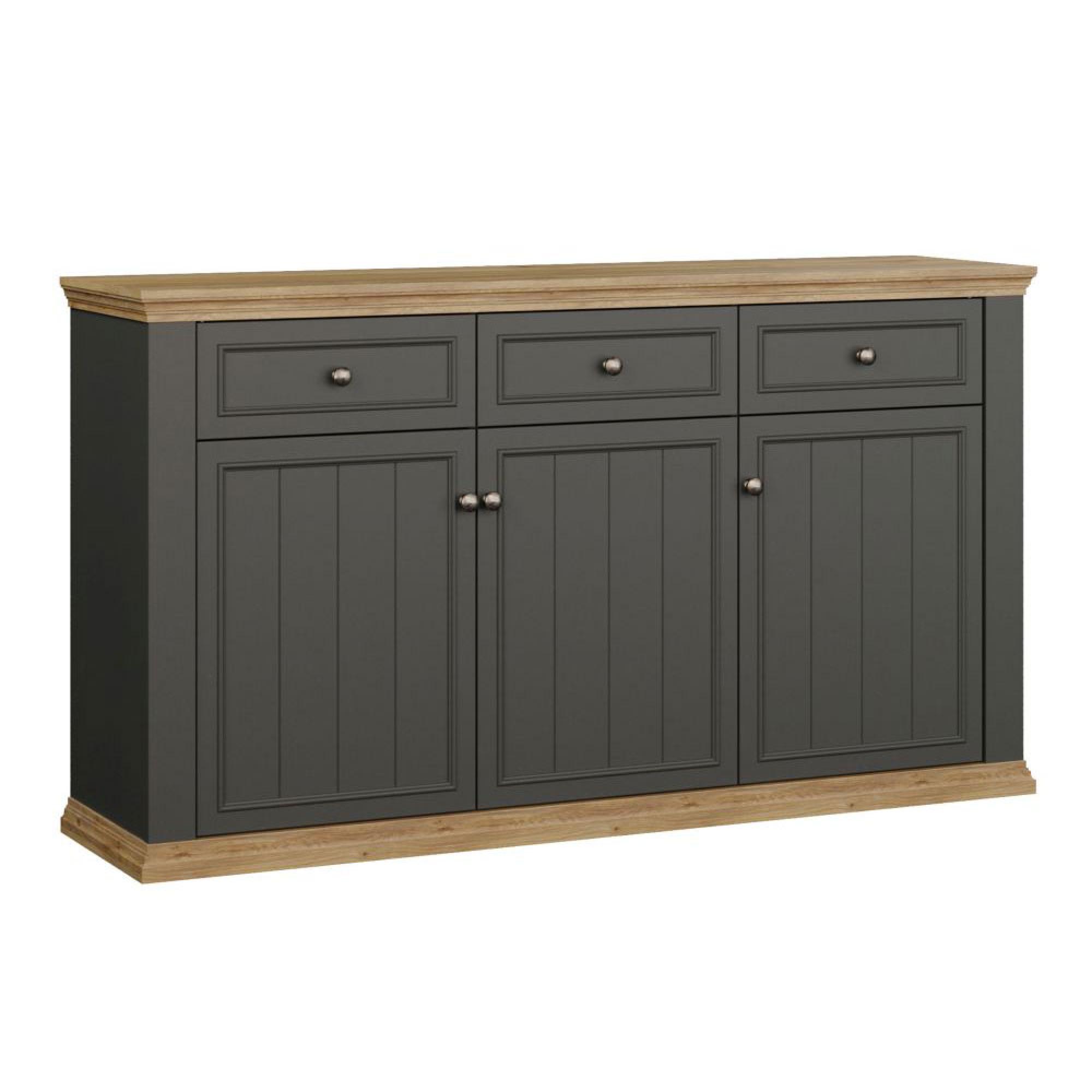 Pontypool Sideboard - 3 Door - 3 Drawer - Large - Dark Grey and Light Oak