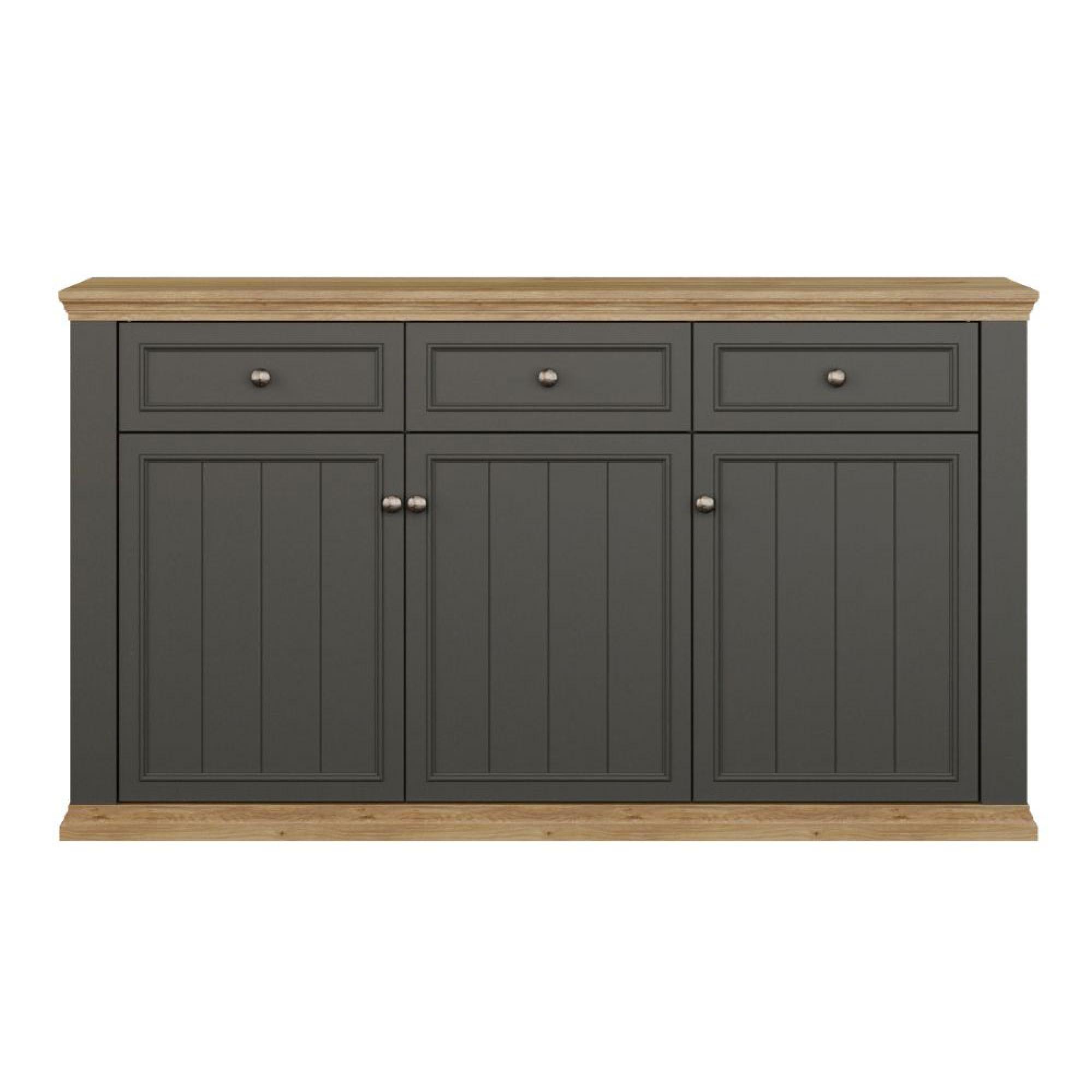 Pontypool Sideboard - 3 Door - 3 Drawer - Large - Dark Grey and Light Oak