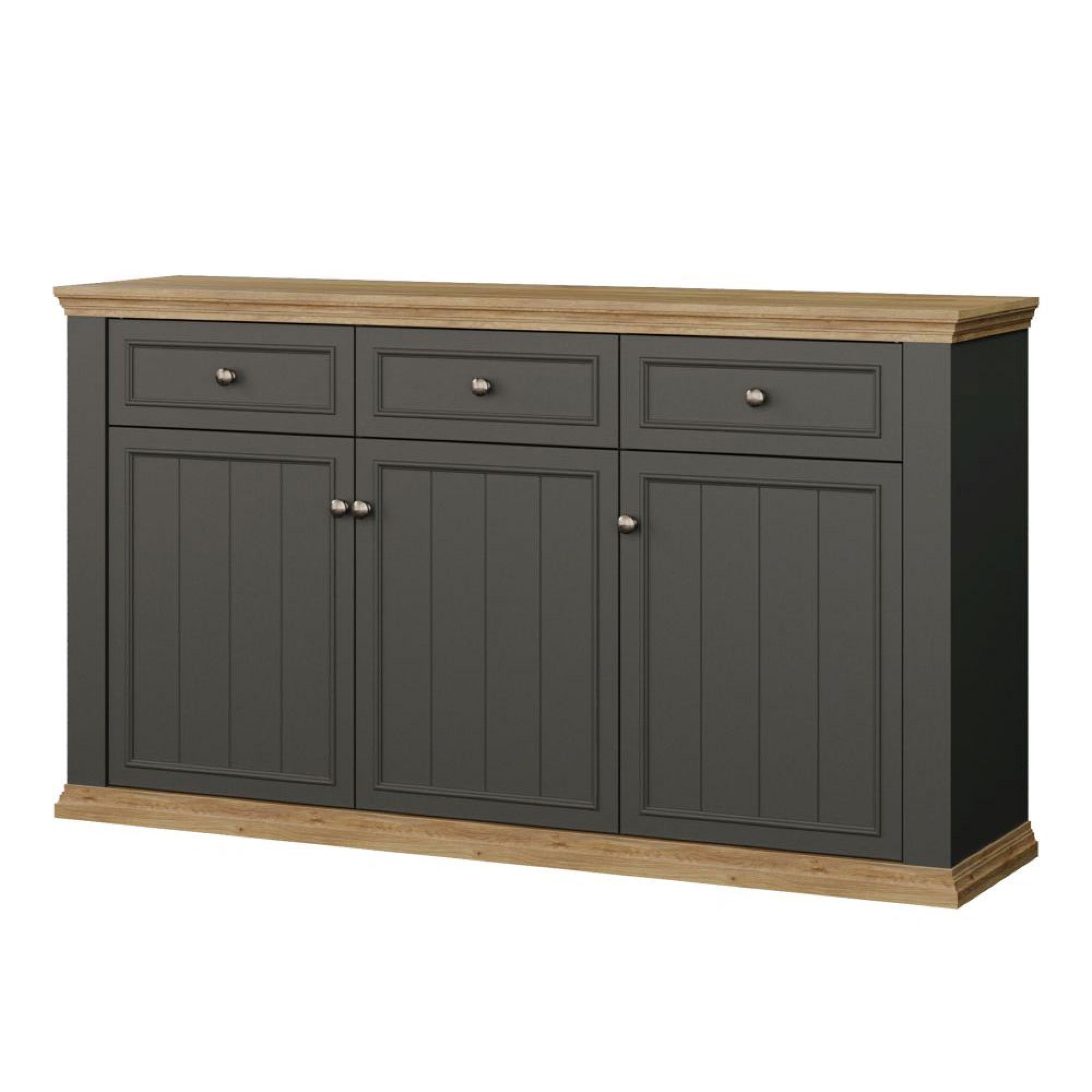 Pontypool Sideboard - 3 Door - 3 Drawer - Large - Dark Grey and Light Oak