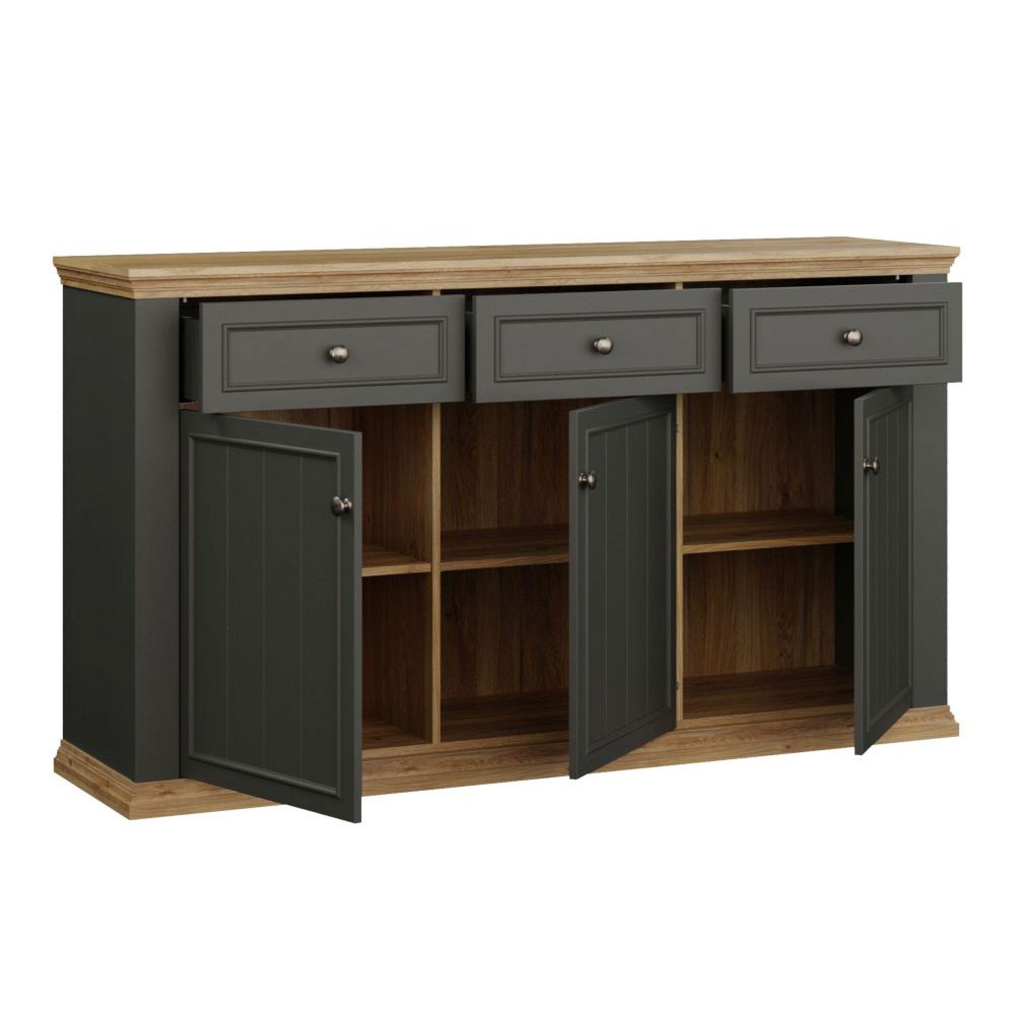 Pontypool Sideboard - 3 Door - 3 Drawer - Large - Dark Grey and Light Oak