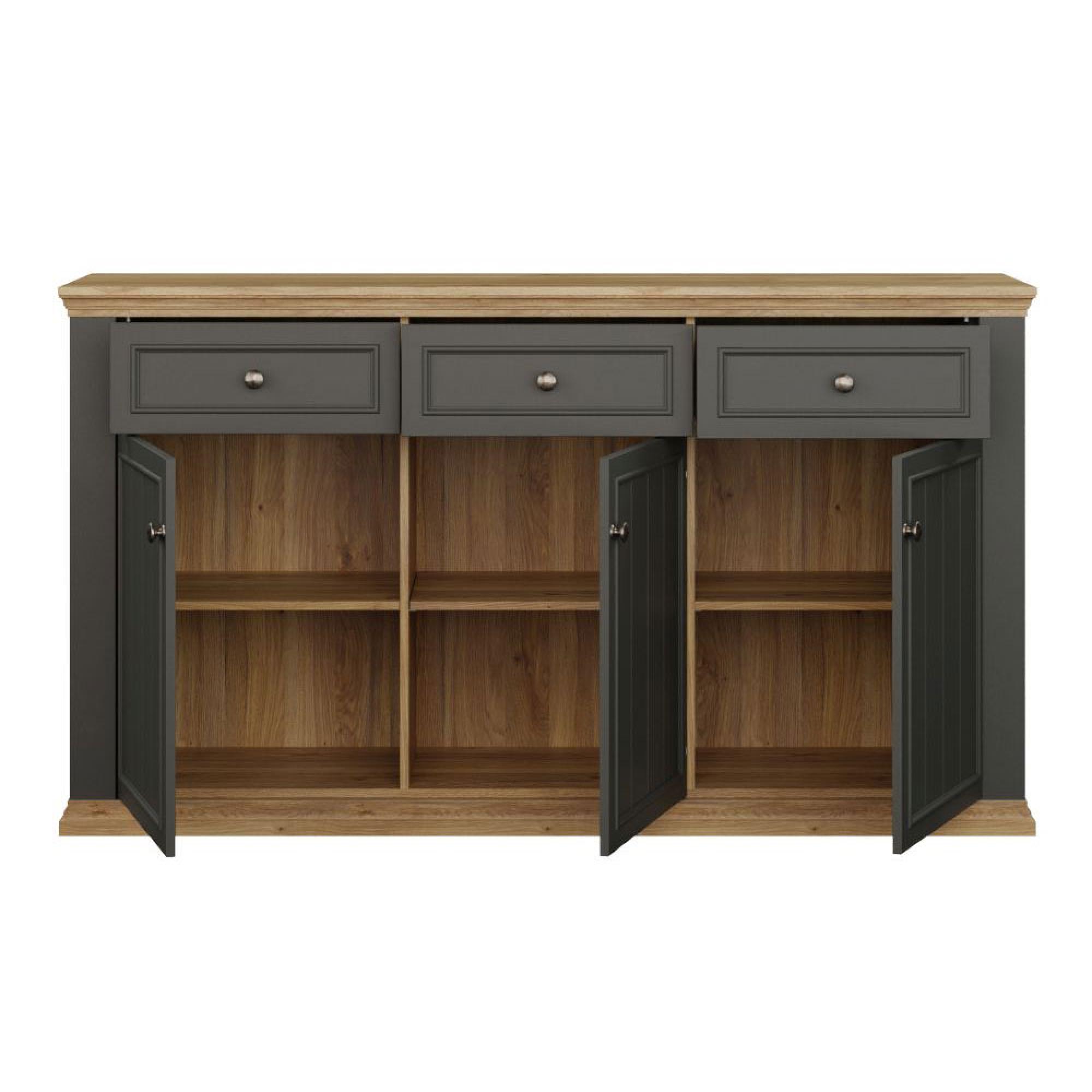Pontypool Sideboard - 3 Door - 3 Drawer - Large - Dark Grey and Light Oak