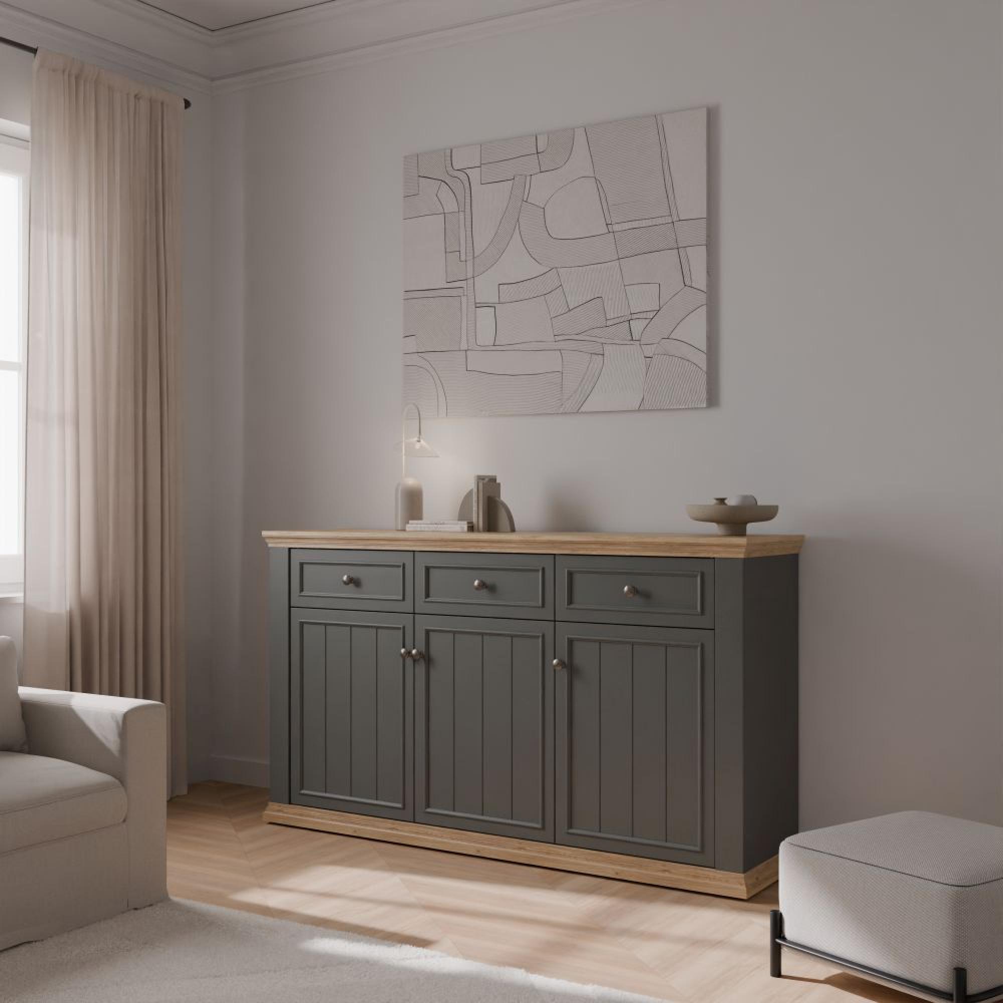 Pontypool Sideboard - 3 Door - 3 Drawer - Large - Dark Grey and Light Oak