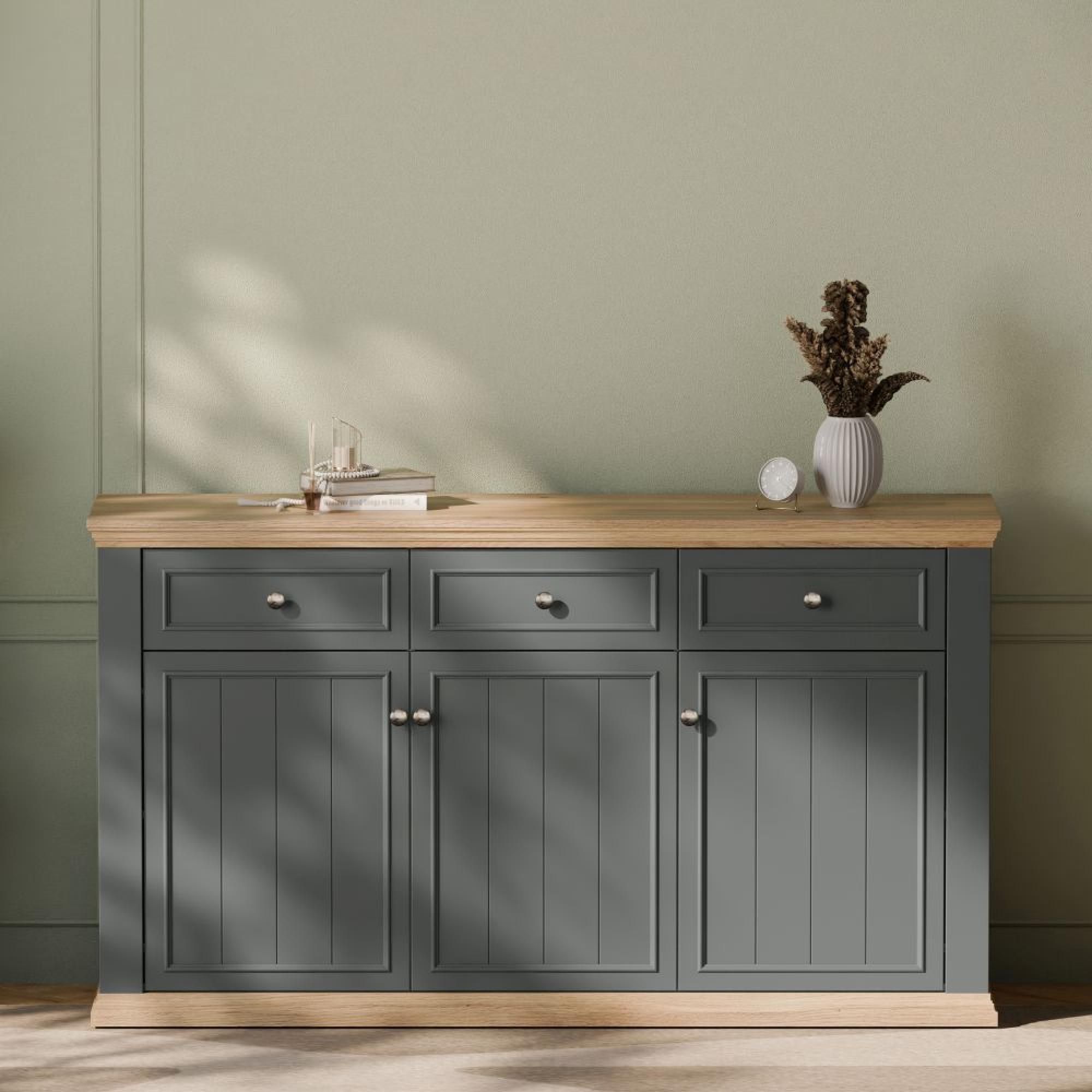 Pontypool Sideboard - 3 Door - 3 Drawer - Large - Dark Grey and Light Oak