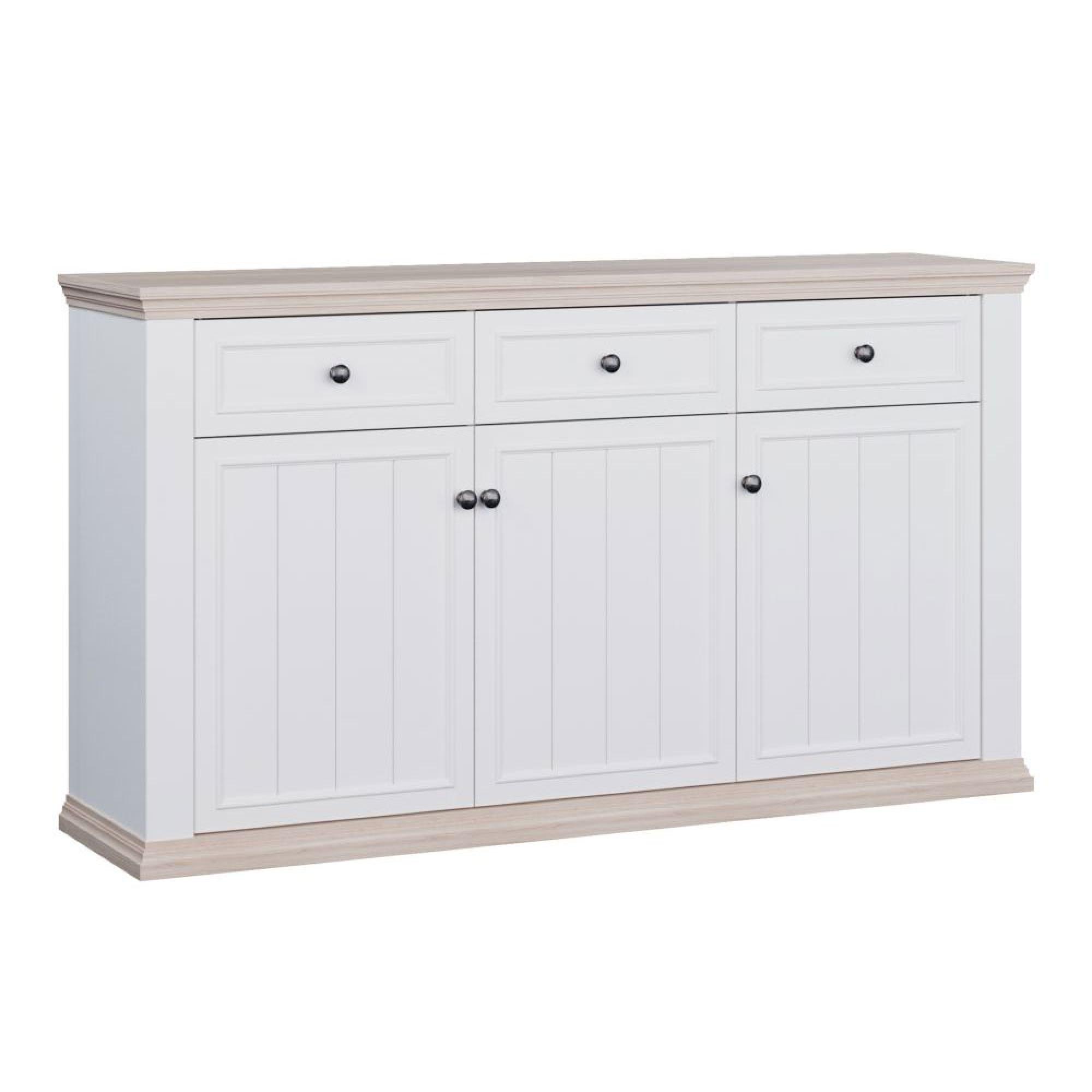 Pontypool Sideboard - 3 Door - 3 Drawer - Large - White and Riva Oak