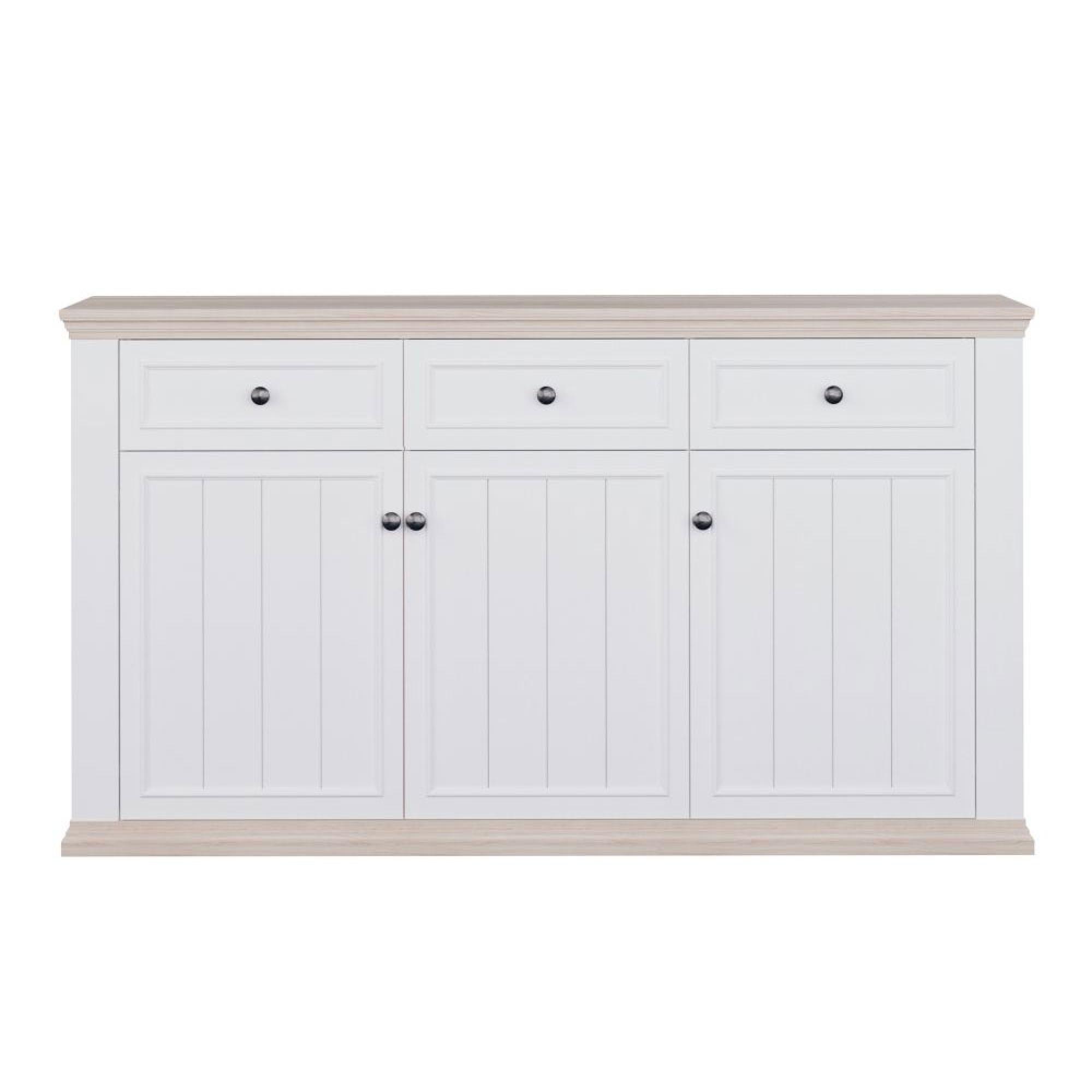 Pontypool Sideboard - 3 Door - 3 Drawer - Large - White and Riva Oak