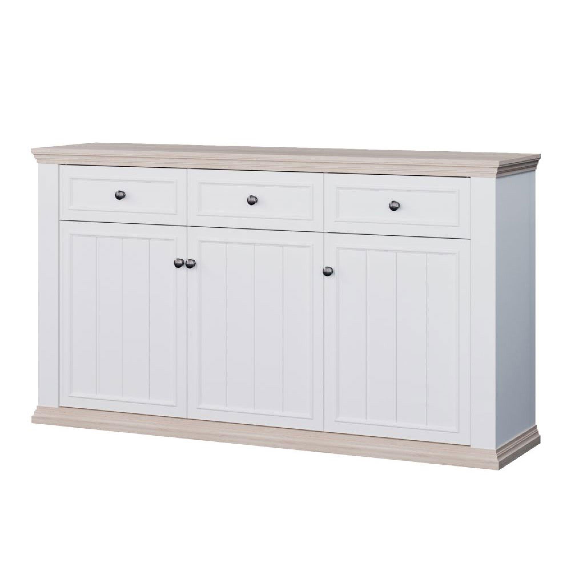 Pontypool Sideboard - 3 Door - 3 Drawer - Large - White and Riva Oak