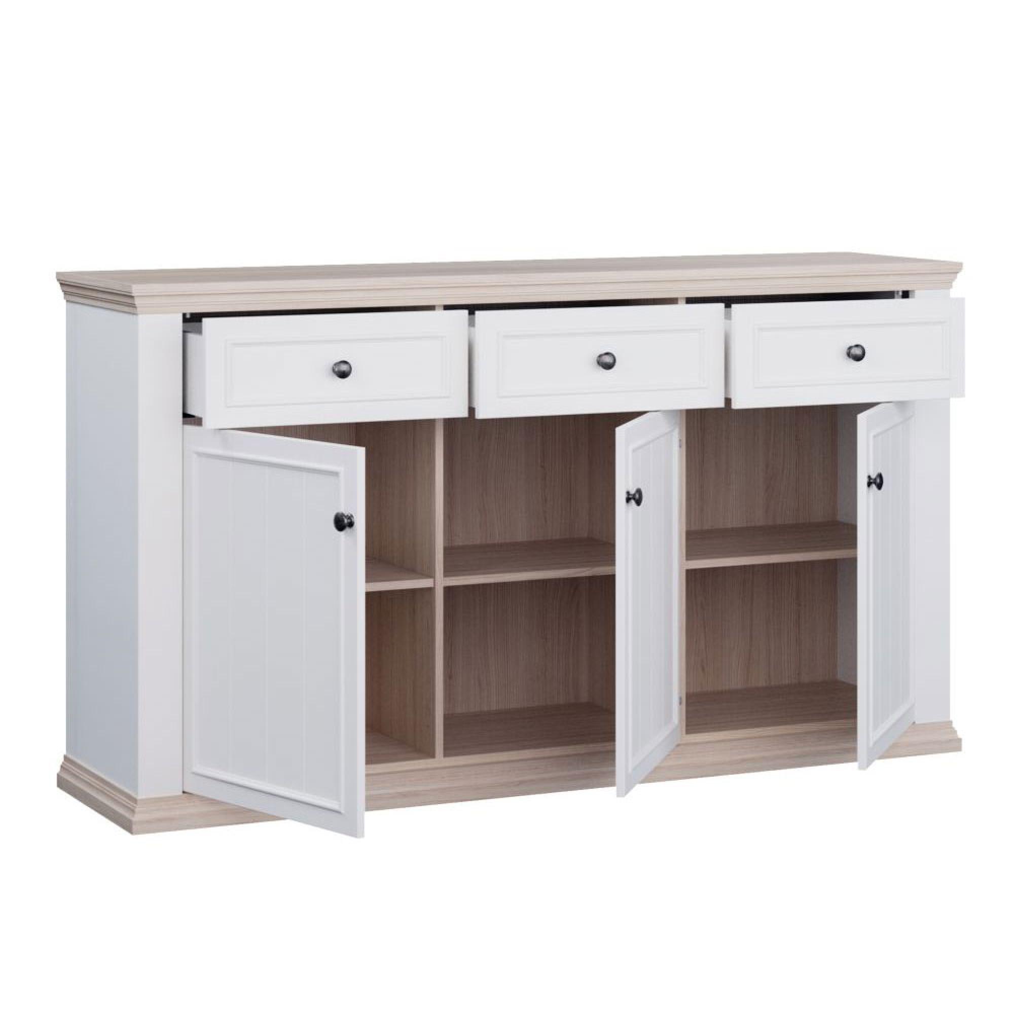 Pontypool Sideboard - 3 Door - 3 Drawer - Large - White and Riva Oak