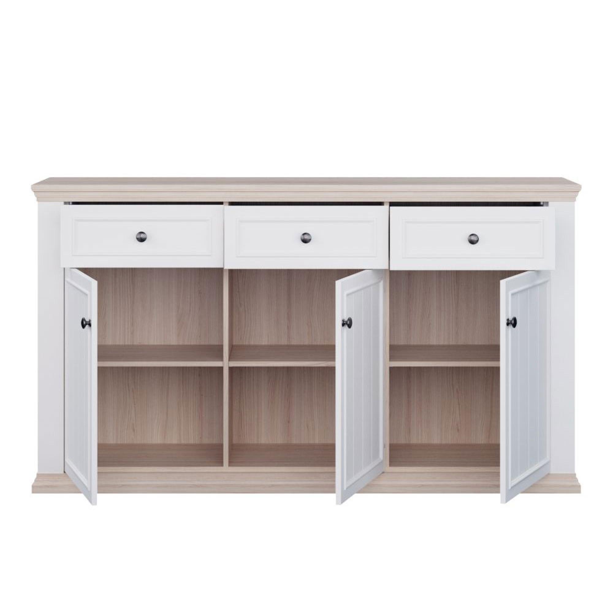 Pontypool Sideboard - 3 Door - 3 Drawer - Large - White and Riva Oak