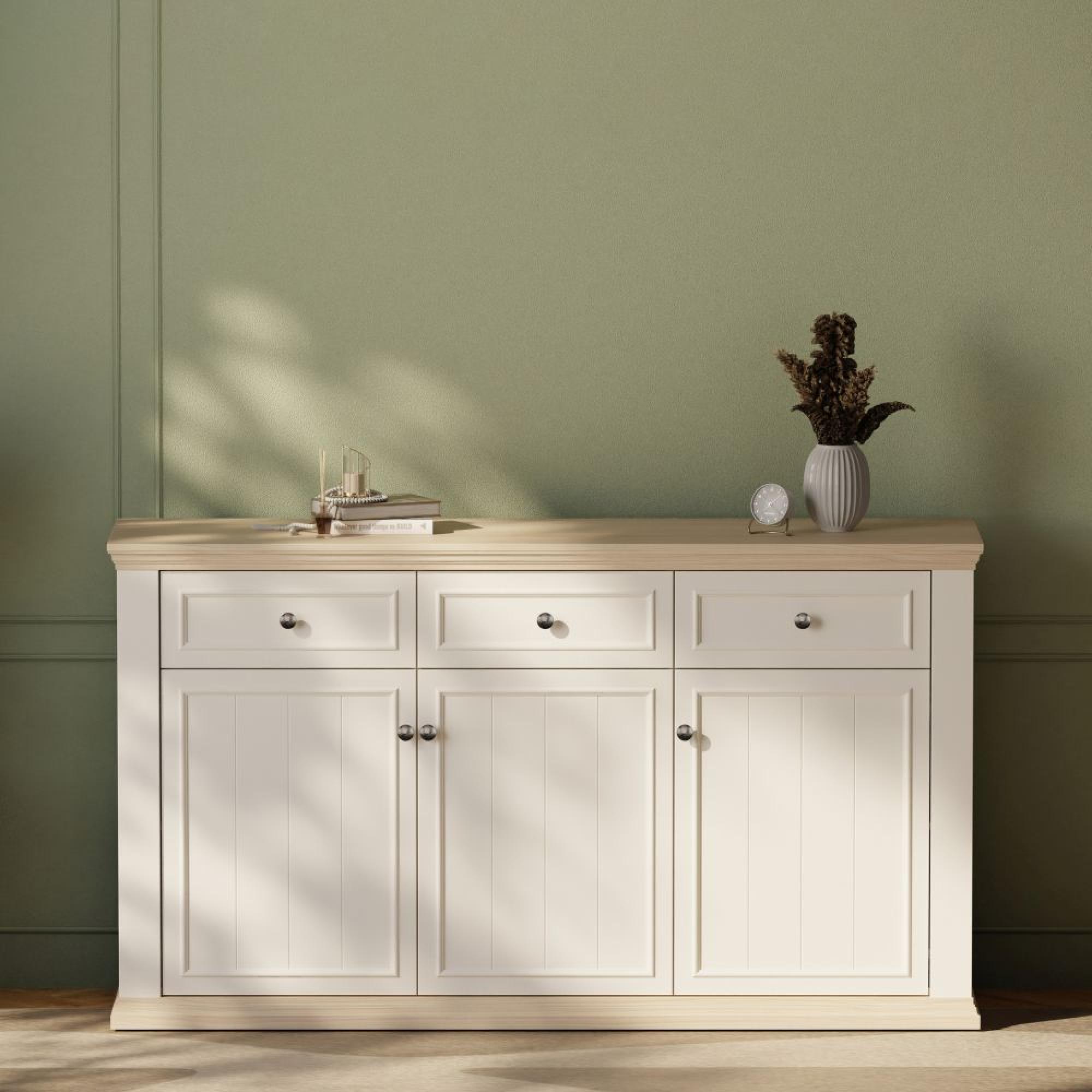 Pontypool Sideboard - 3 Door - 3 Drawer - Large - White and Riva Oak